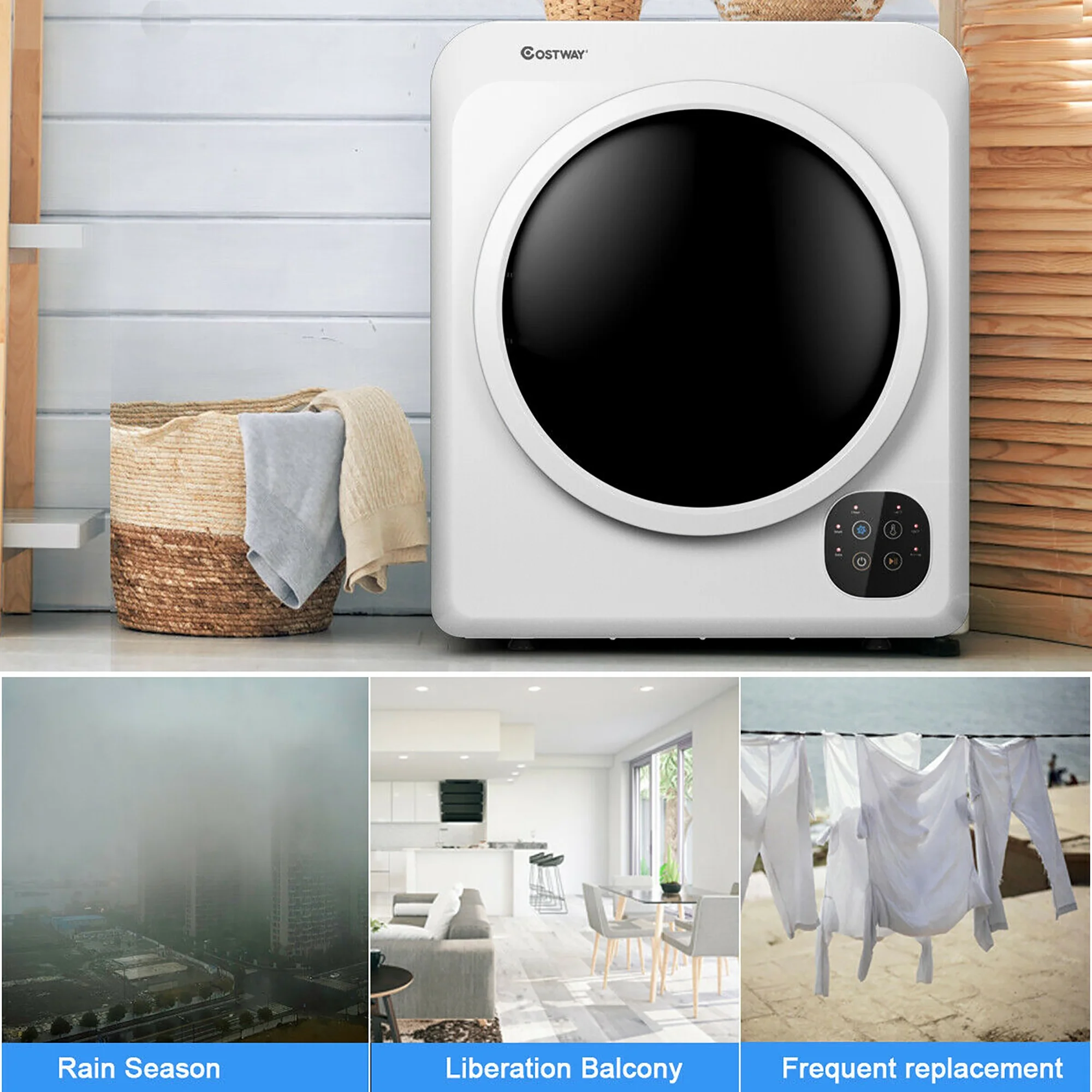 Costway 1700W Portable Clothes Dryer Electric Tumble Laundry Dryer Stainless Steel Tub 13.2 lbs /3.22 Cu.Ft - John Pierce Auto Care