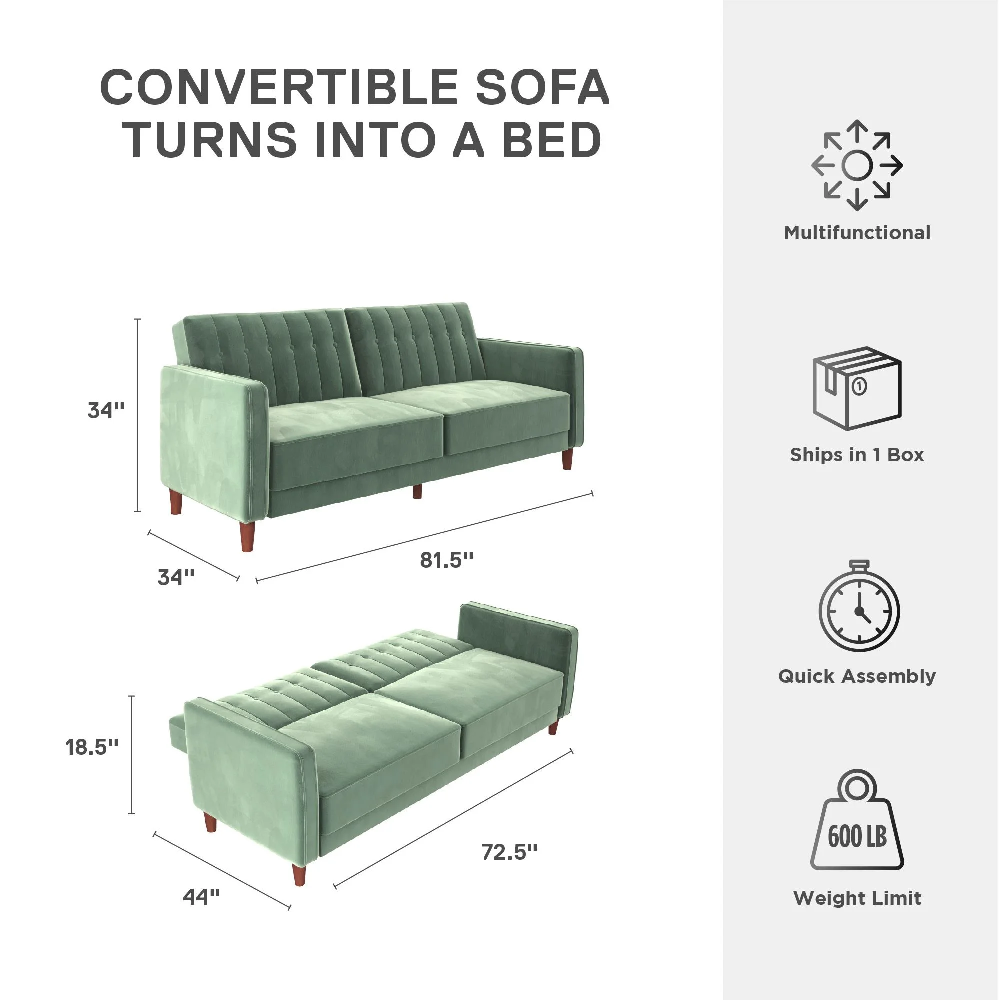 DHP Pin Tufted Transitional Futon, Light Green Velvet - John Pierce Auto Care