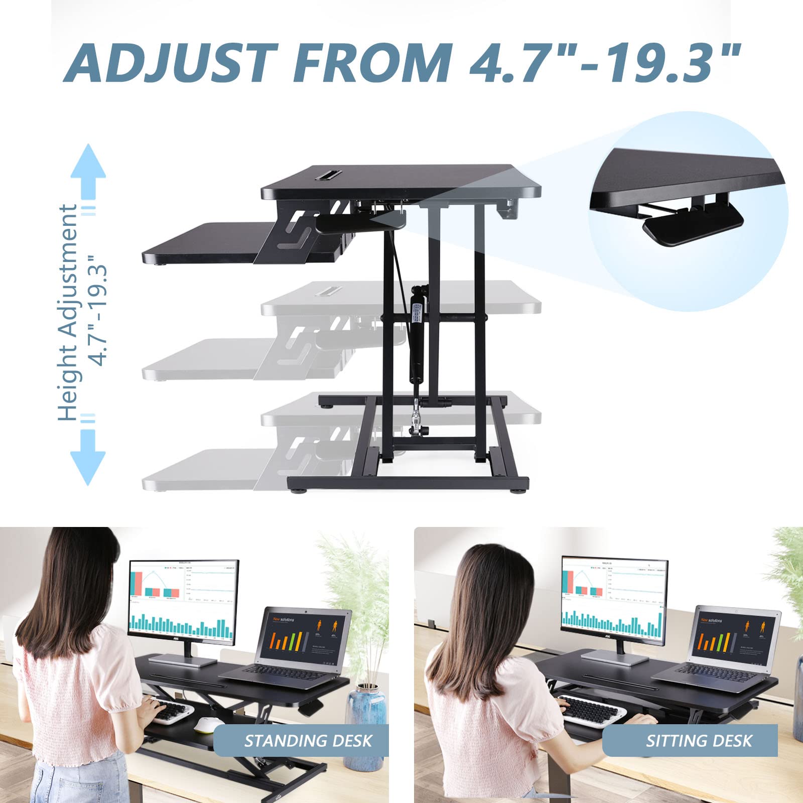 NEEDUX 36-Inch Standing Desk Converter with Keyboard Tray - John Pierce Auto Care