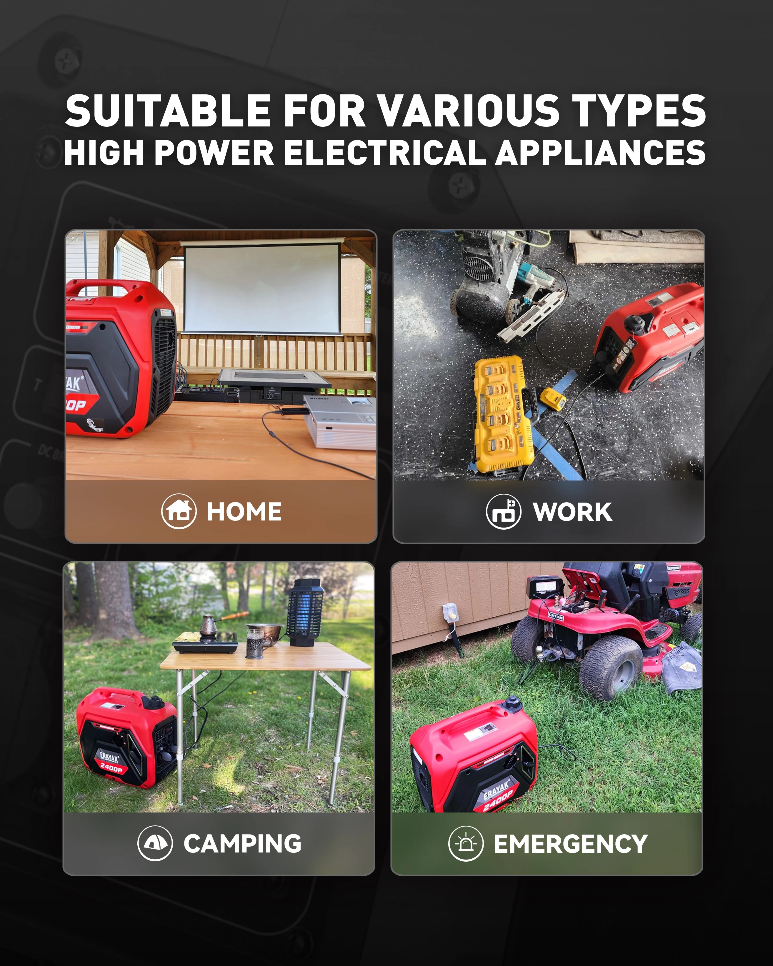 Erayak Portable Inverter Generator 2400W, Super Quiet, For RV, Camping & Home Backup Fuel Gasoline - John Pierce Auto Care