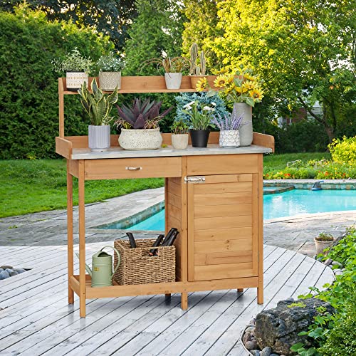 Yaheetech Wooden Garden Potting Bench with Metal Worktop - John Pierce Auto Care