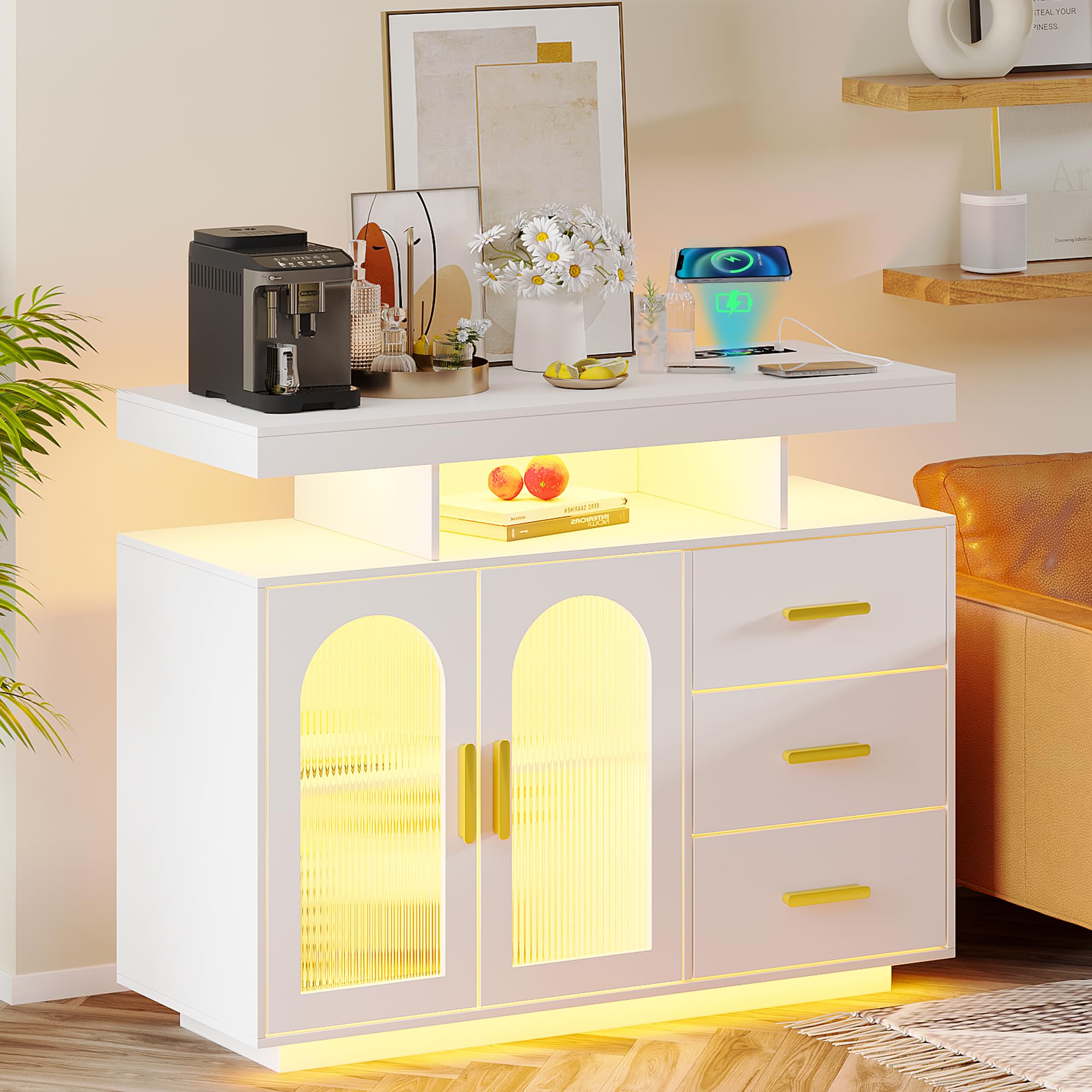 JDPAG 40-Inch Sideboard Buffet Cabinet with Wireless Charging Station - John Pierce Auto Care