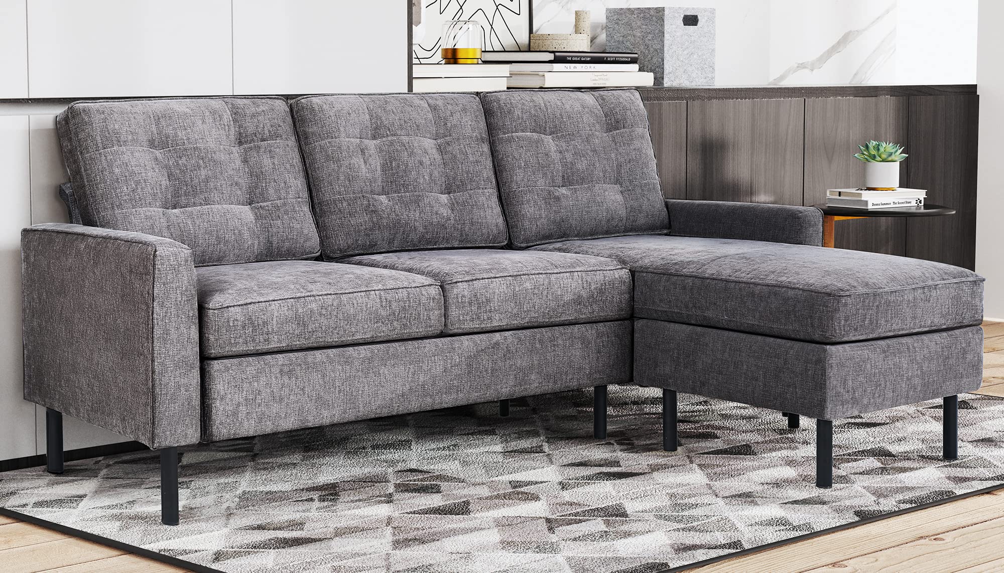 ATMUTE L-Shaped Sectional Sofa Couch in Grey Chenille Fabric - John Pierce Auto Care