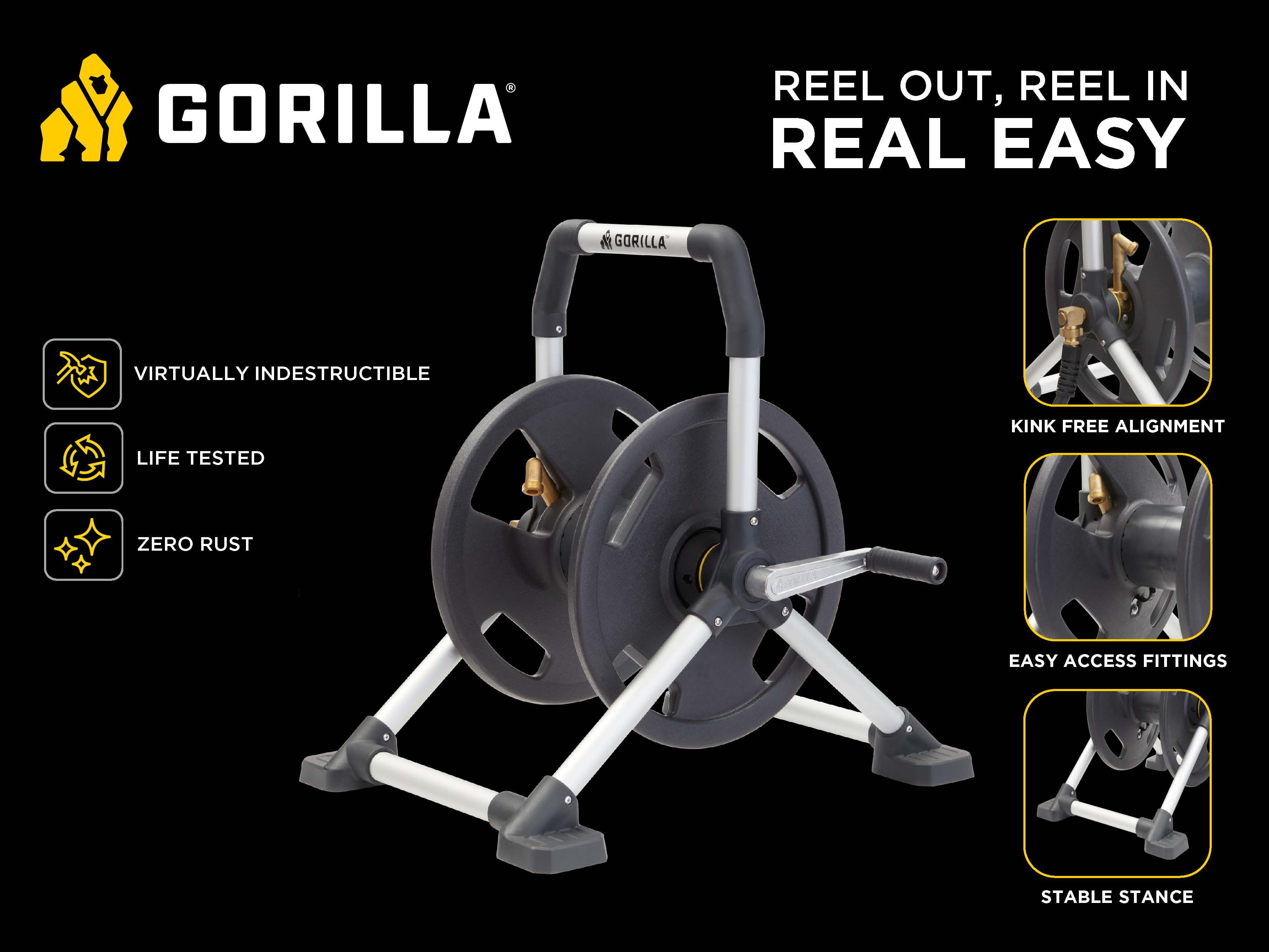 Gorilla 150-Foot Zero-Rust Aluminum Upright Hose Reel - John Pierce Auto Care