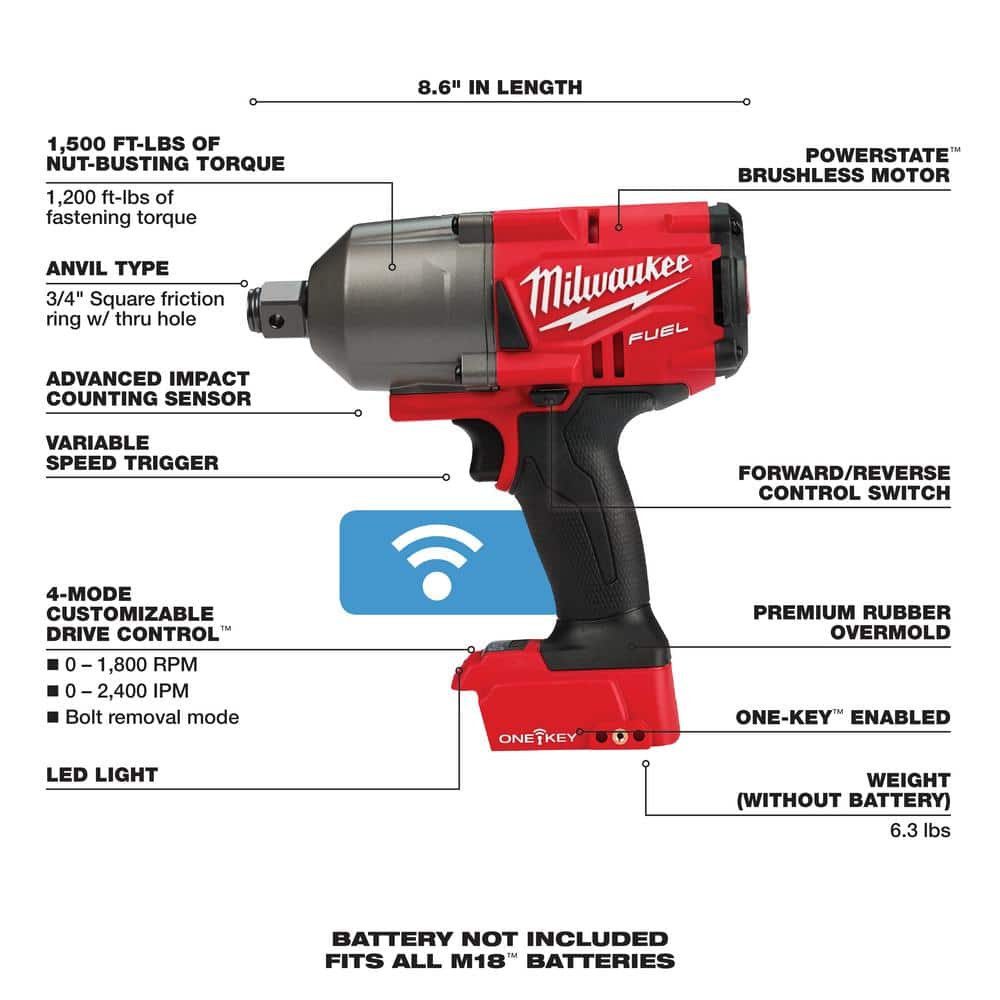 Milwaukee M18 FUEL ONE-KEY Brushless 3/4-Inch Impact Wrench (Tool Only) - John Pierce Auto Care