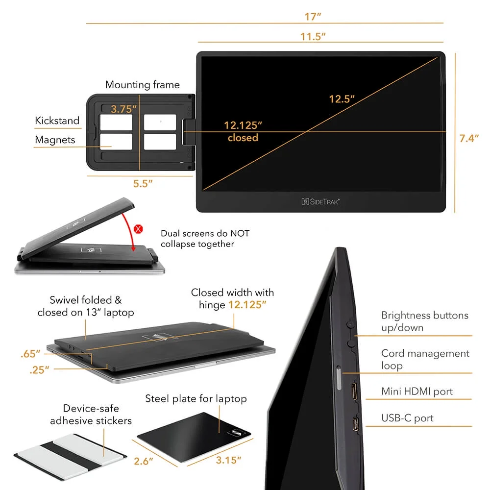 SideTrak Swivel 12.5 Triple Portable Monitor for Laptop with Powered USB C Hub | Attachable FHD IPS Rotating Three Screen Laptop | Compatible with Windows | Powered by USB-C Hub - John Pierce Auto Care