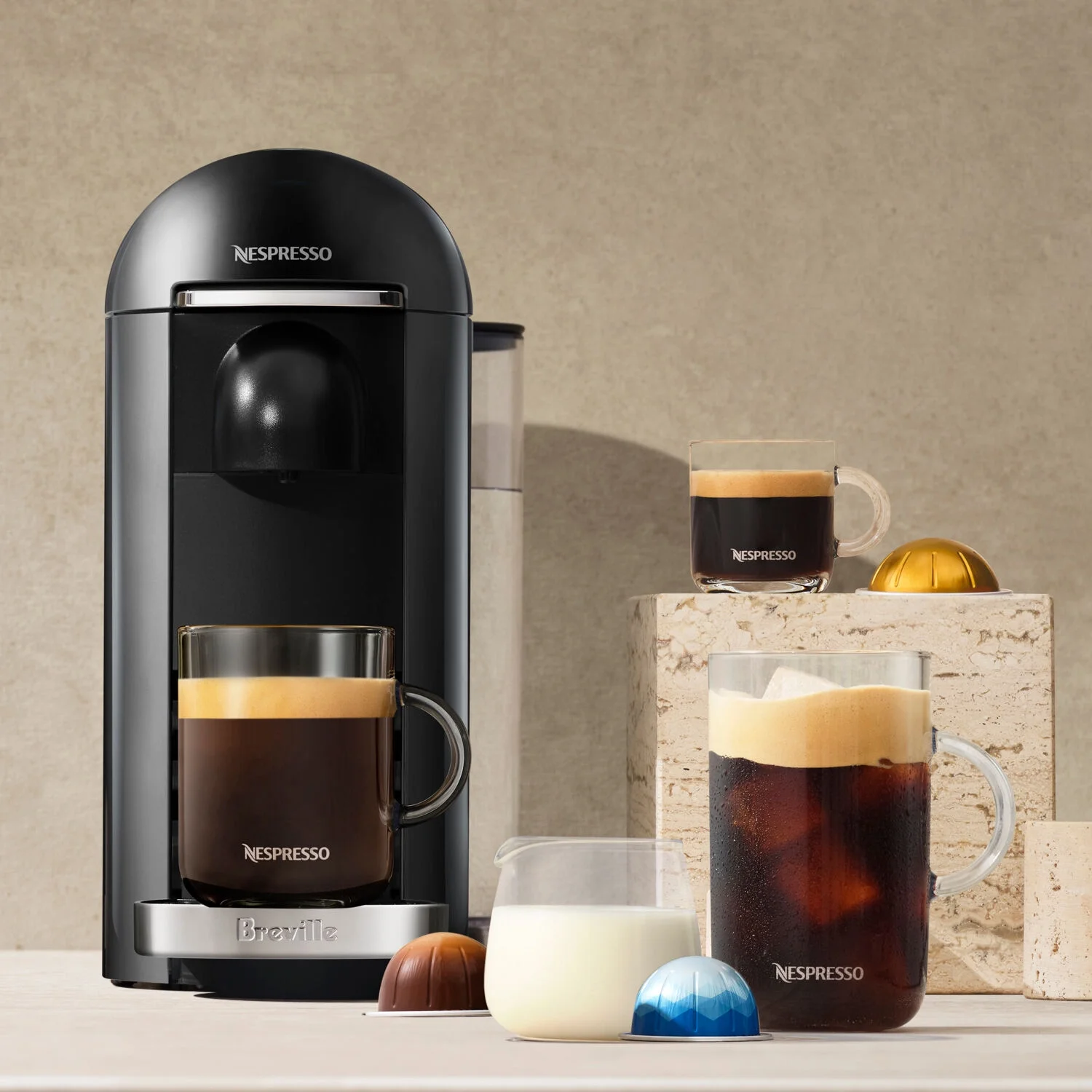 Breville Nespresso New VertuoPlus Deluxe Coffee and Espresso Single-Serve Machine in Piano Black - John Pierce Auto Care