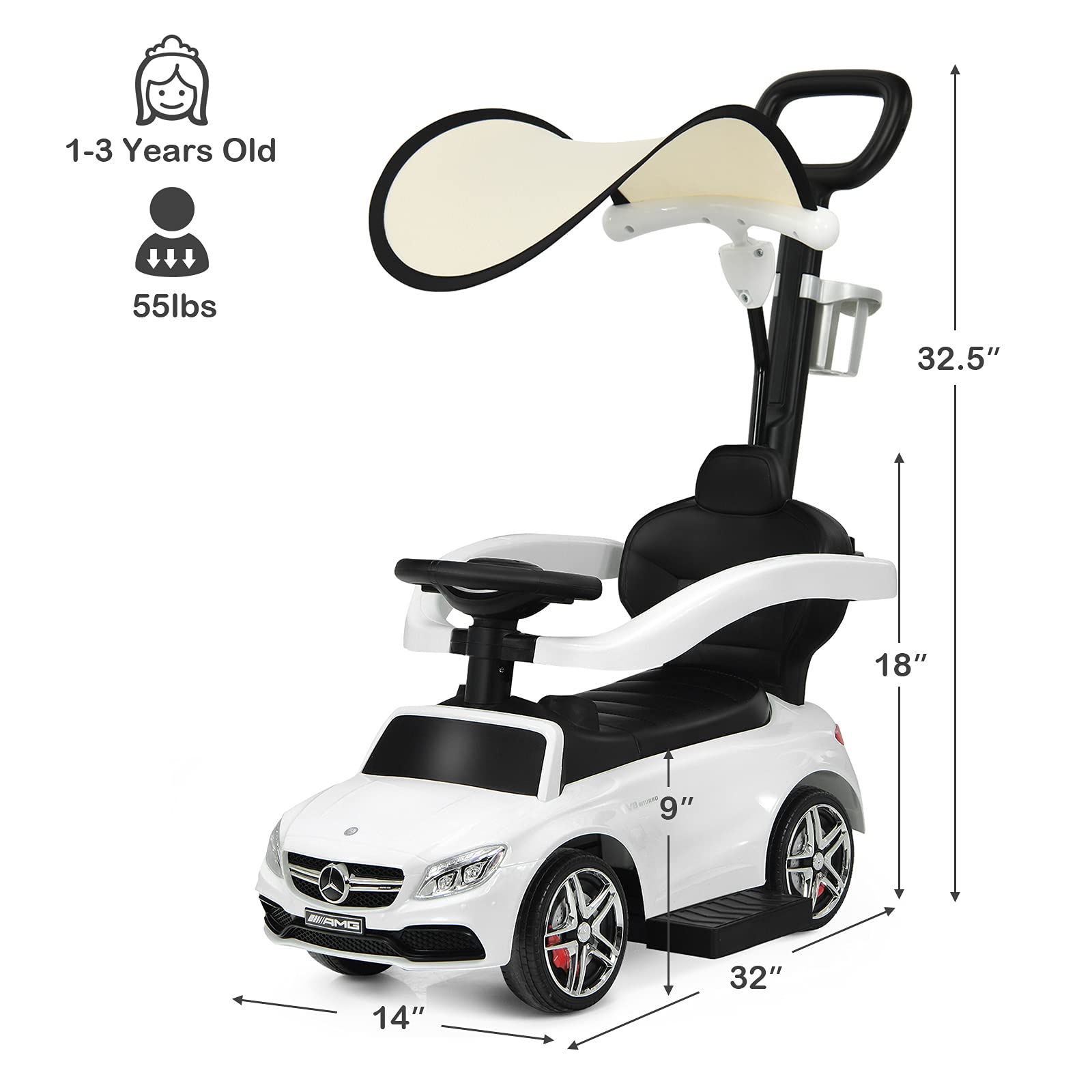 Costzon Mercedes Benz Toddler Stroller Push Car with Underneath Storage - John Pierce Auto Care