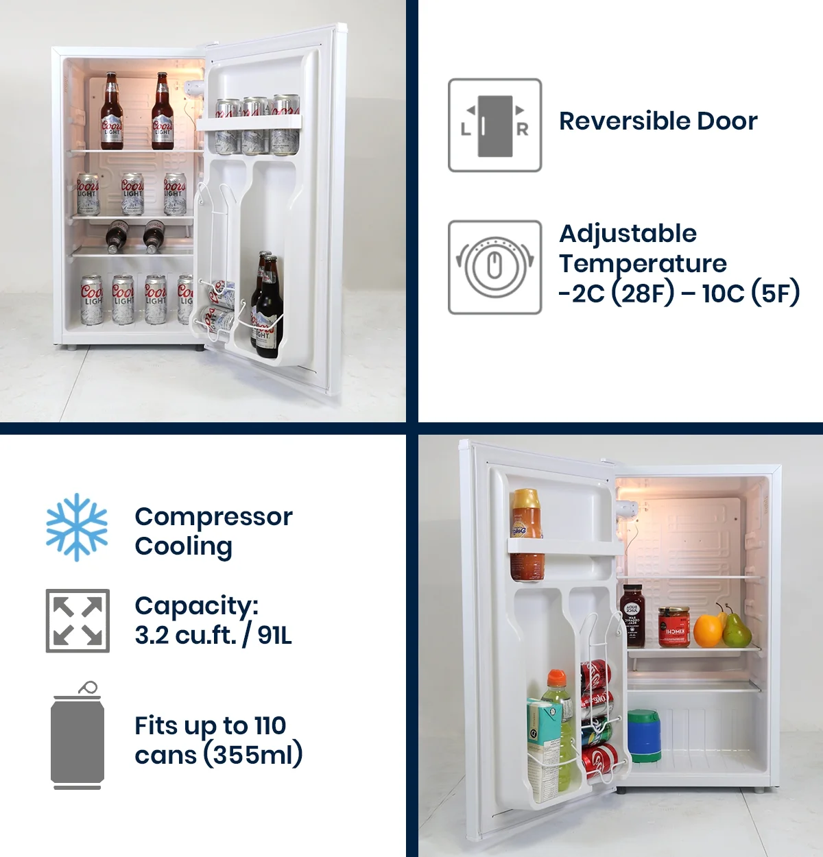 Coors Light Compact 90 L Fridge, 7 temperature Controller with Bottle Opener Refrigerator - John Pierce Auto Care