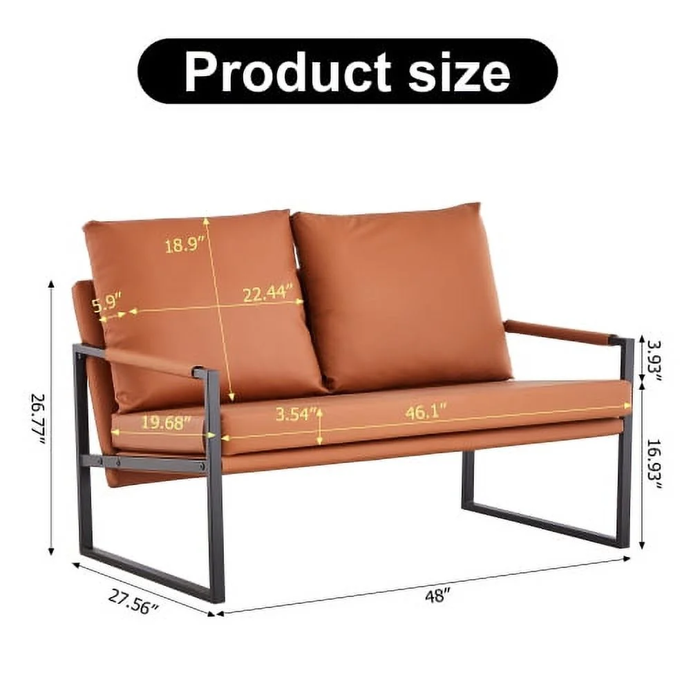 GVJMTKP Modern Two Seater Sofa Chair with 2 Pillows   PU Leather High Density Foam Black Coated Metal Frame.BrownSF D008 BR - John Pierce Auto Care
