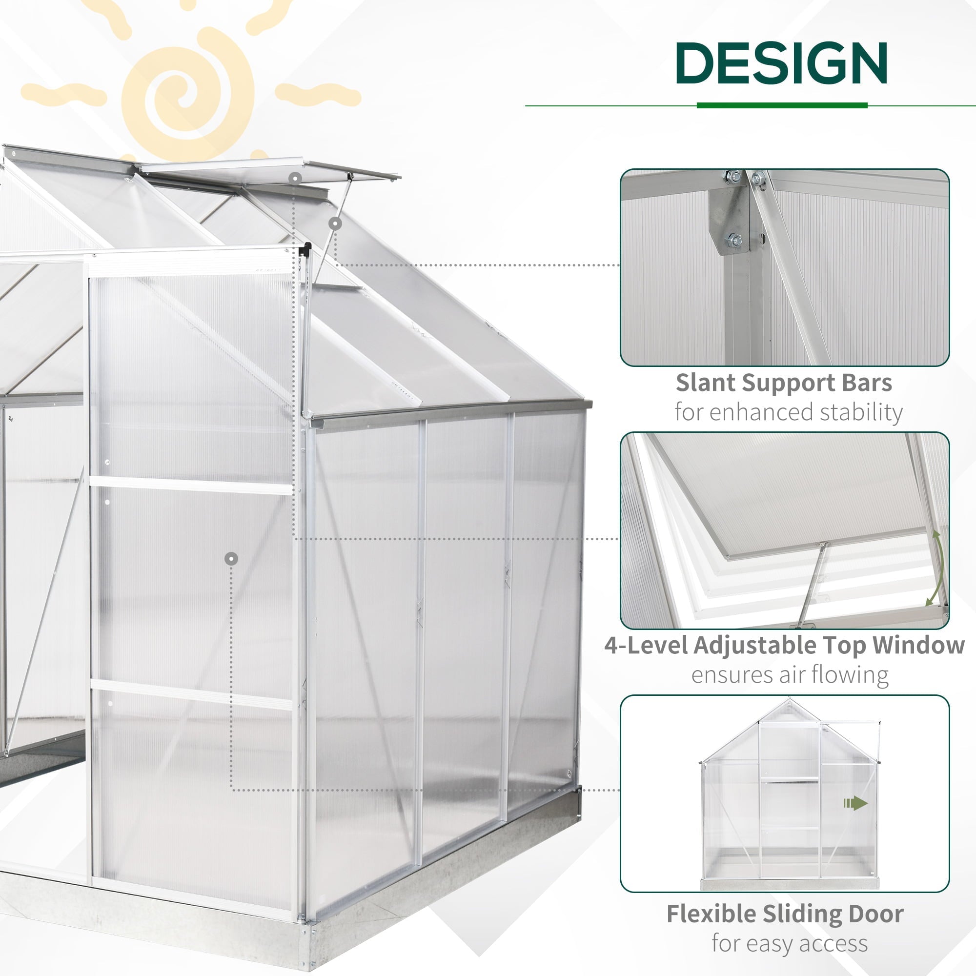 Outsunny 6x6-Foot Polycarbonate Greenhouse Kit with Aluminum Frame - John Pierce Auto Care
