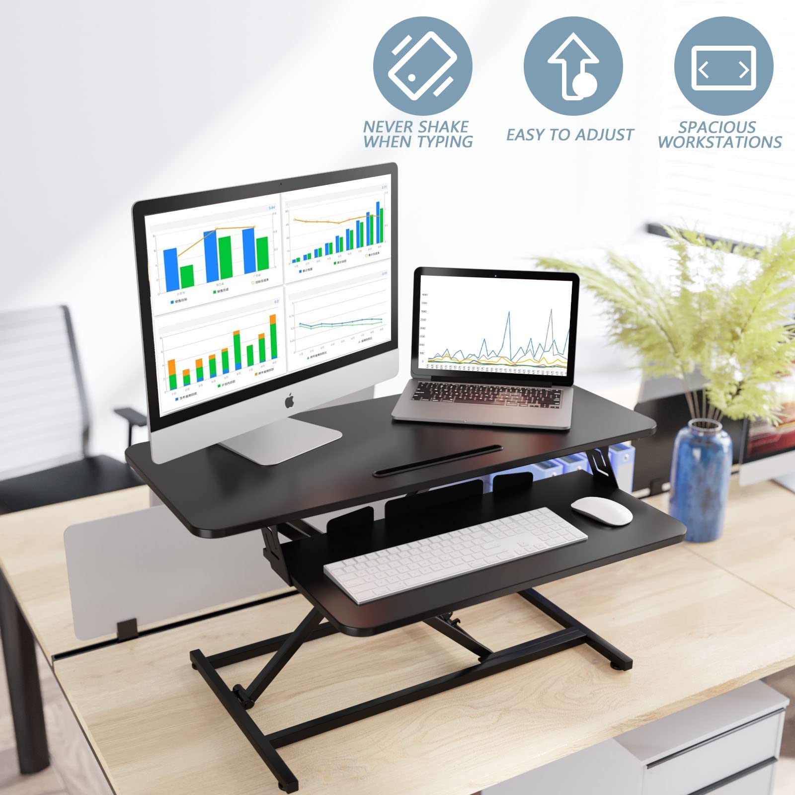 NEEDUX 36-Inch Standing Desk Converter with Keyboard Tray - John Pierce Auto Care