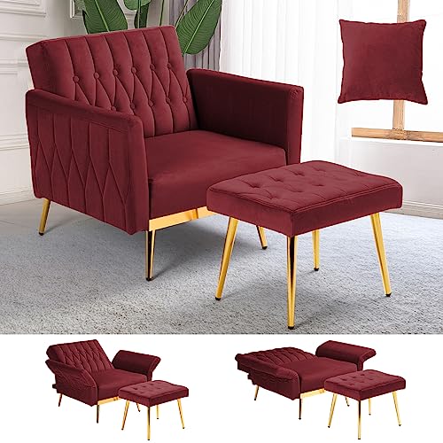 ACMEASE Velvet Accent Chair with Adjustable Backrest and Ottoman - John Pierce Auto Care