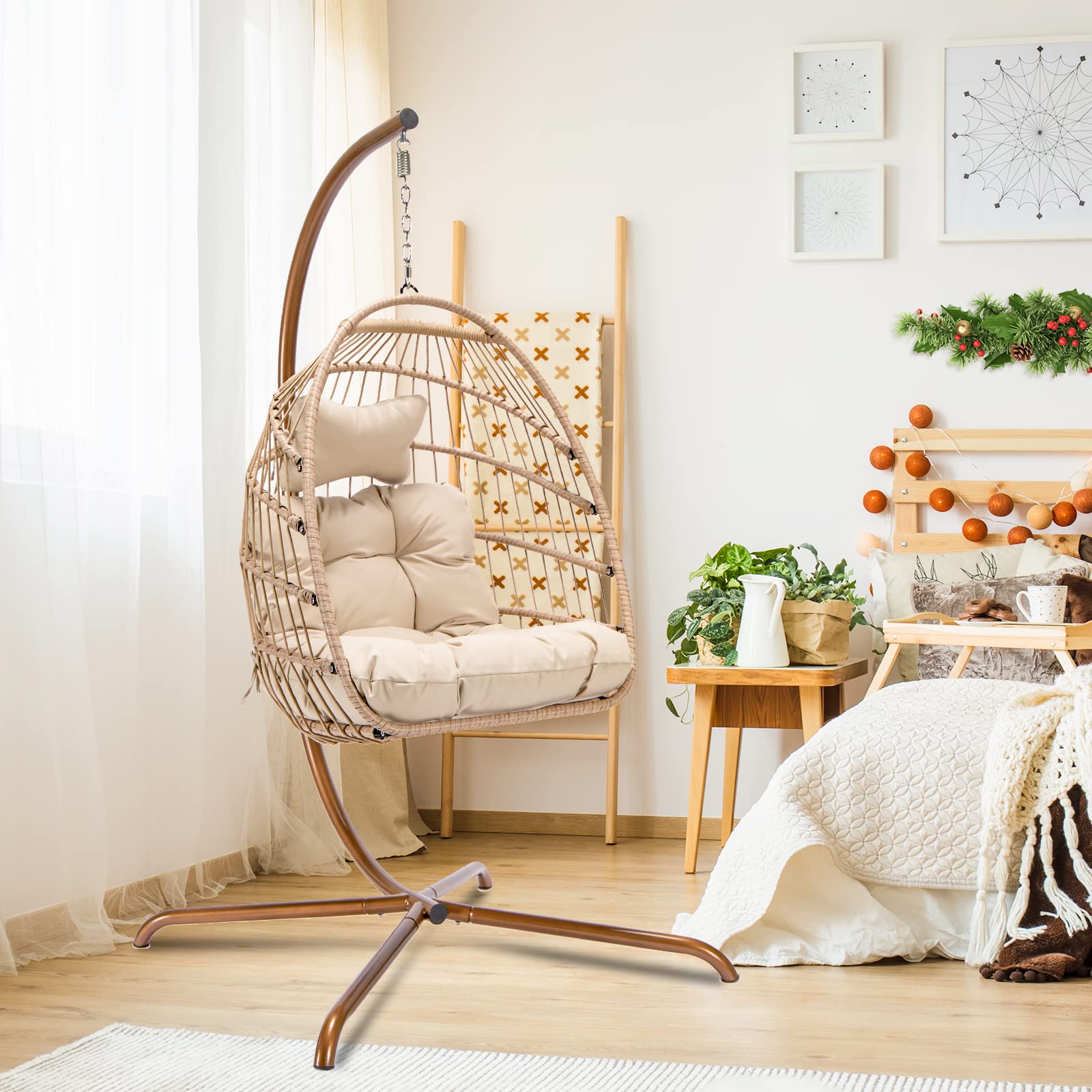 NICESOUL Wicker Rattan Hanging Swing Egg Chair with Stand - John Pierce Auto Care