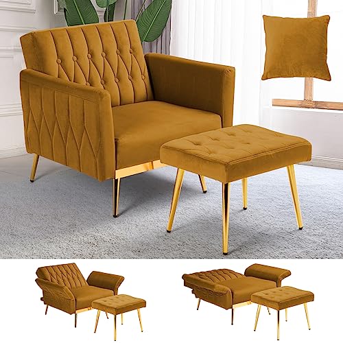 ACMEASE Velvet Accent Chair with Adjustable Backrest and Ottoman - John Pierce Auto Care