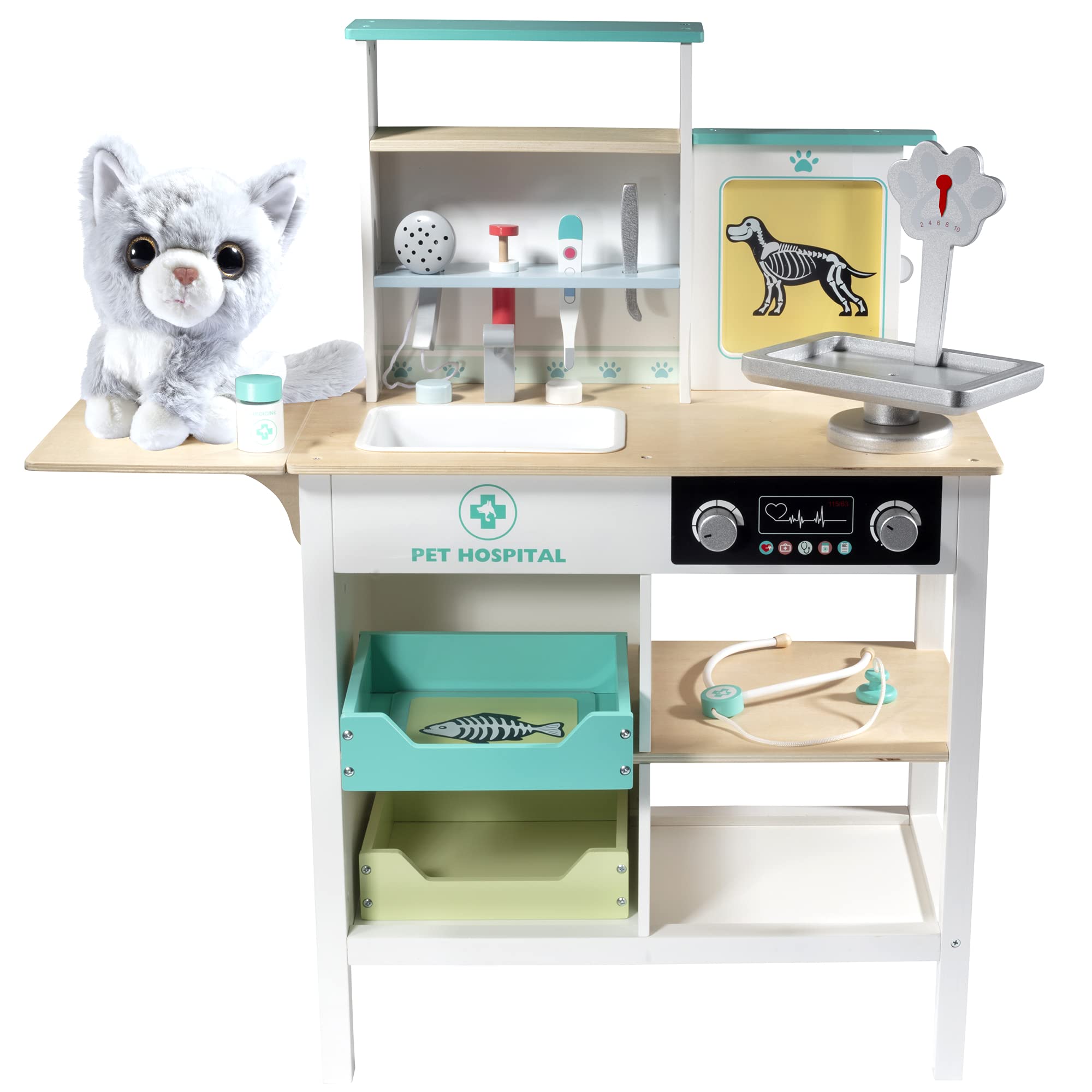 Wooden Vet Center Pretend Play Pet Hospital Playset - John Pierce Auto Care
