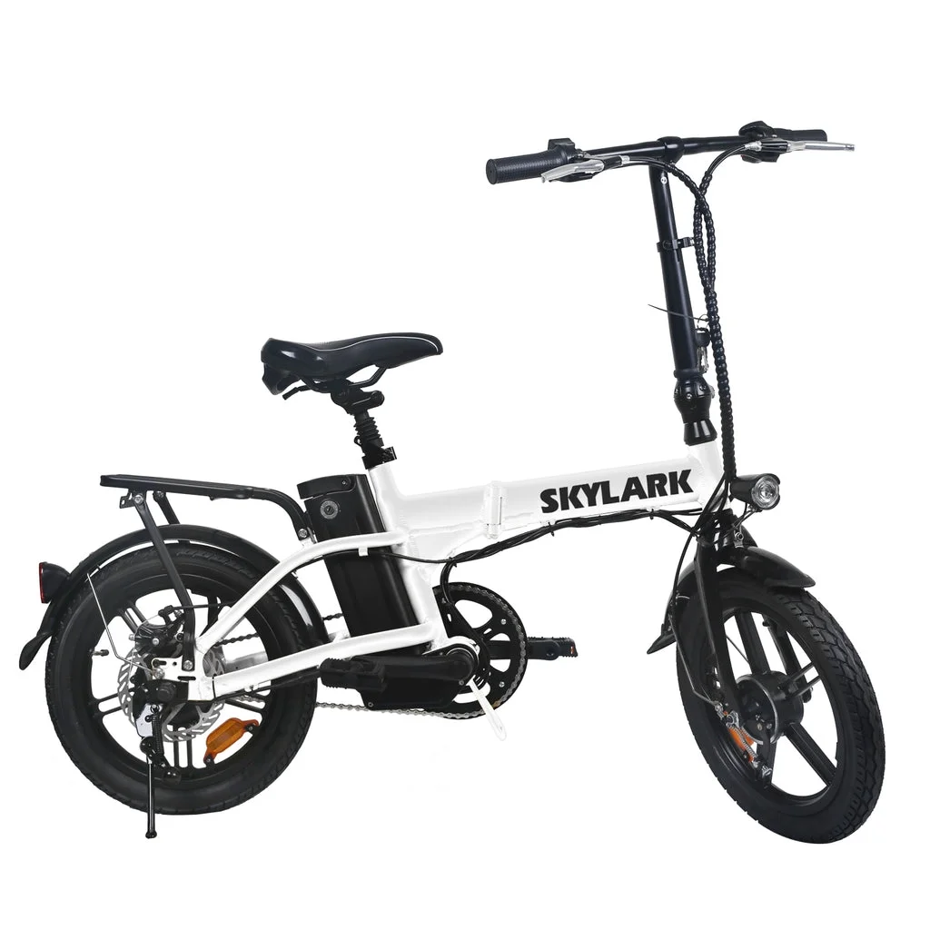Nakto 16in SKYLARK White Folding City Electric Bicycle/Bike for Men & Women 350w Motor 36V 10Ah Long Lasting Lithium-Ion Battery - John Pierce Auto Care
