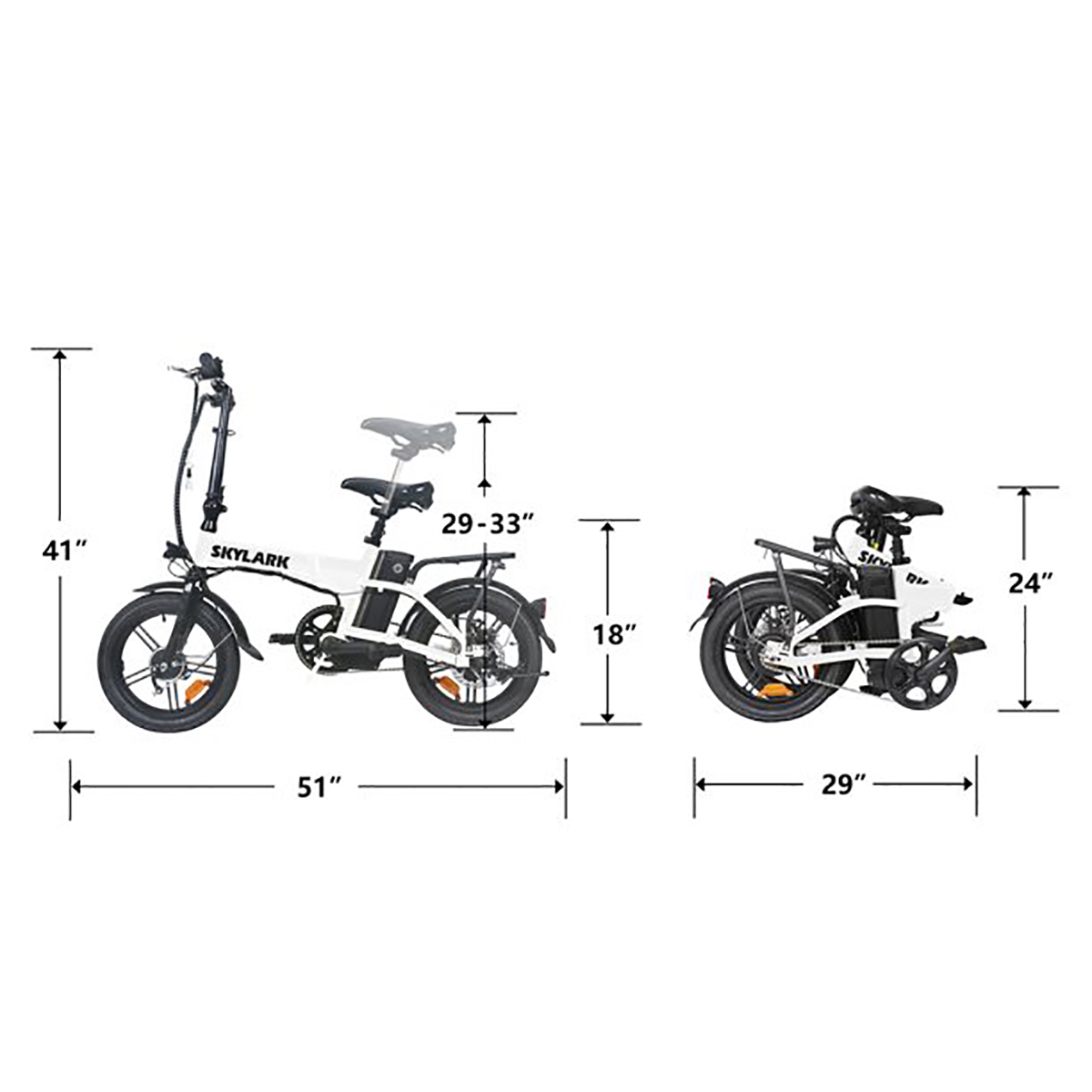 Nakto 16in SKYLARK White Folding City Electric Bicycle/Bike for Men & Women 350w Motor 36V 10Ah Long Lasting Lithium-Ion Battery - John Pierce Auto Care