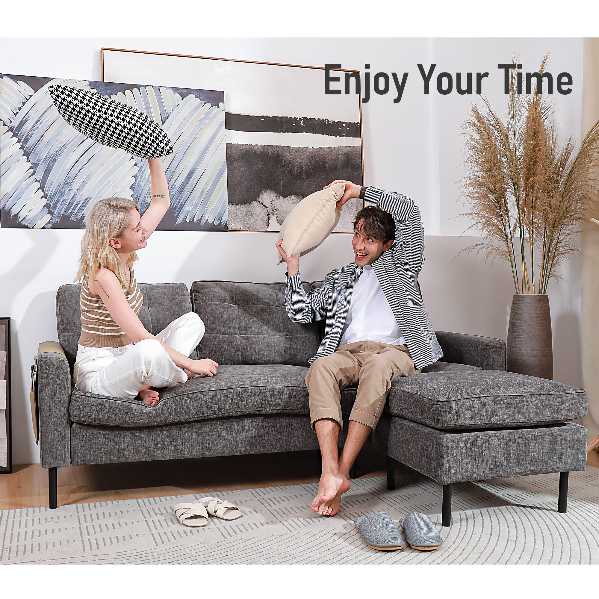 ATMUTE L-Shaped Sectional Sofa Couch in Grey Chenille Fabric - John Pierce Auto Care