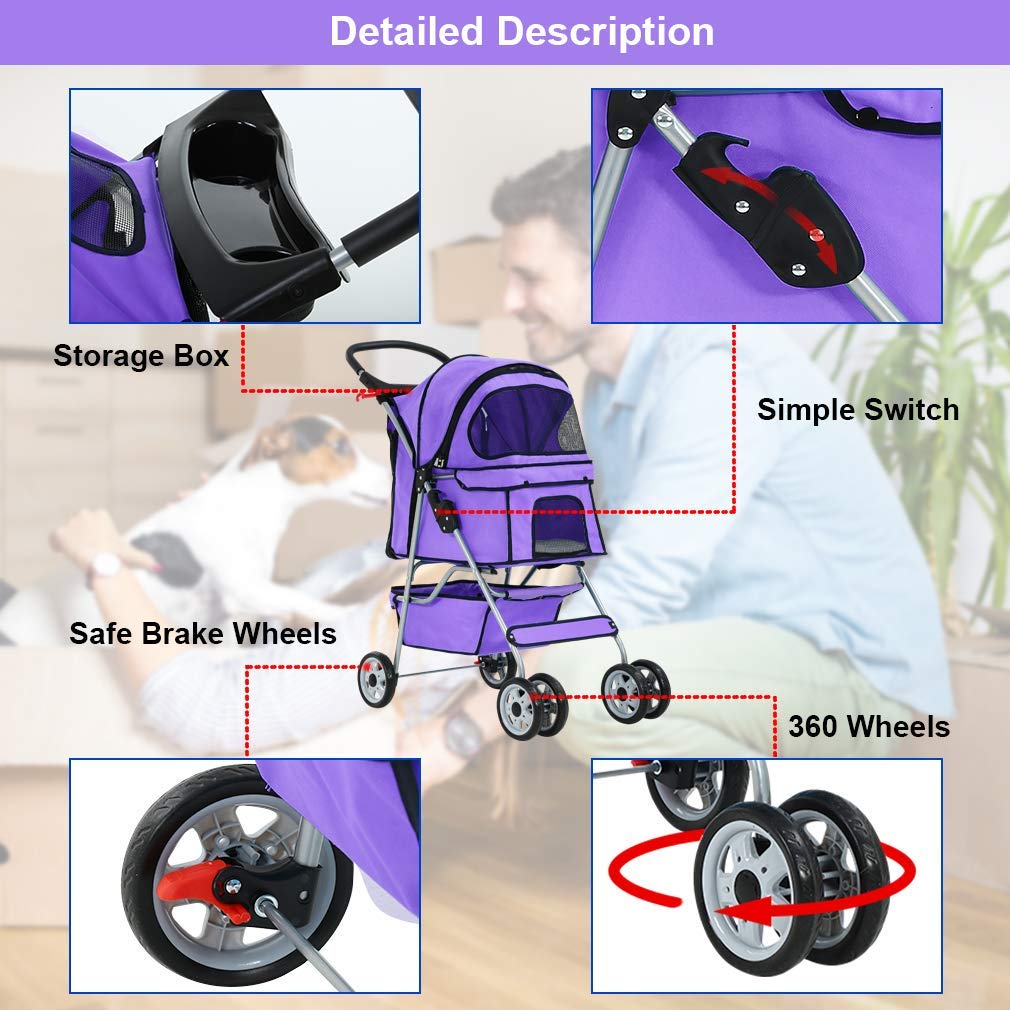 BestPet Folding 3-Wheel Travel Pet Stroller and Carrier - John Pierce Auto Care