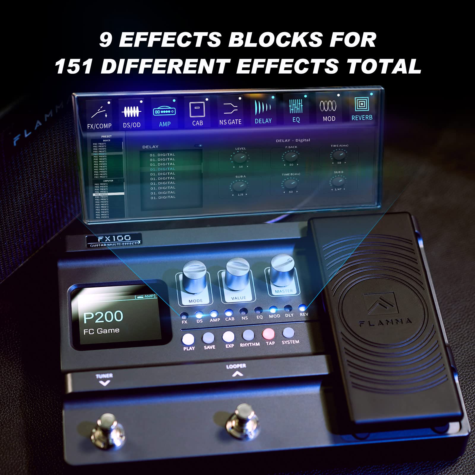 FLAMMA FX100 Guitar Multi-Effects Processor with Amp Modeling - John Pierce Auto Care