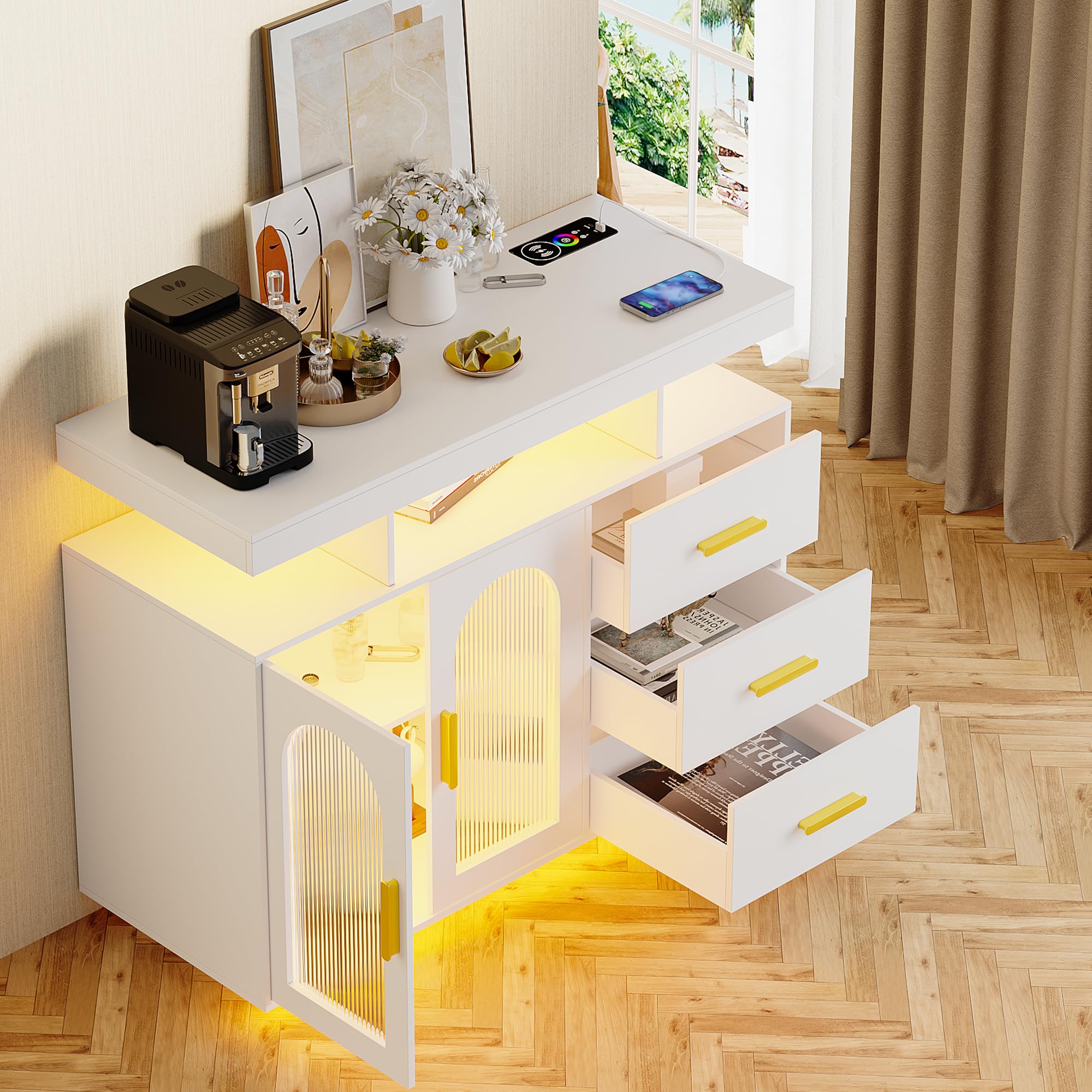 JDPAG 40-Inch Sideboard Buffet Cabinet with Wireless Charging Station - John Pierce Auto Care