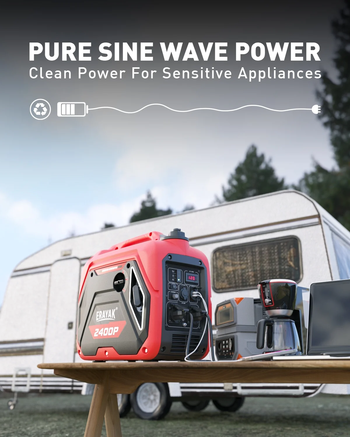Erayak Portable Inverter Generator 2400W, Super Quiet, For RV, Camping & Home Backup Fuel Gasoline - John Pierce Auto Care