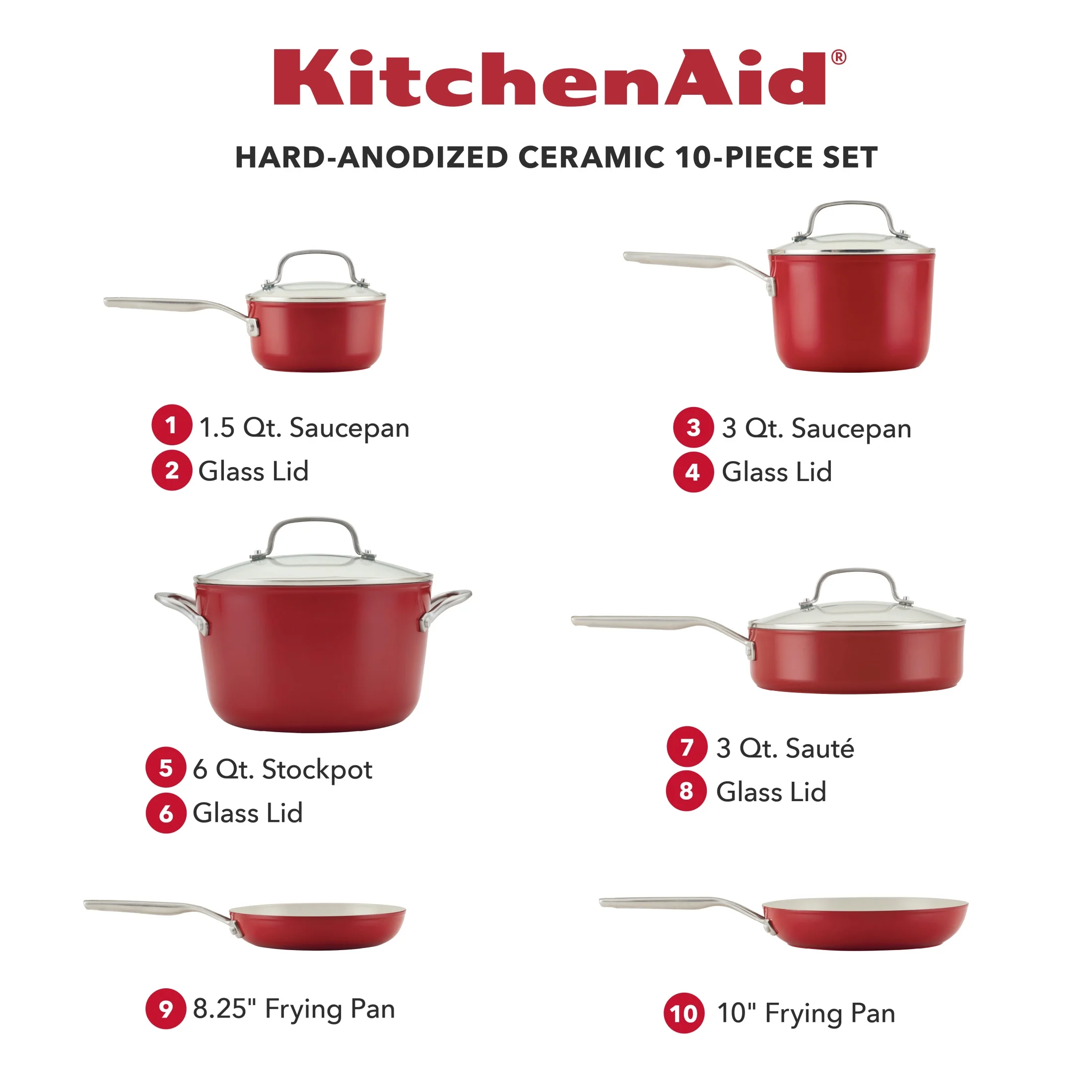 KitchenAid 10-Piece Hard Anodized Ceramic Nonstick Cookware Set - John Pierce Auto Care