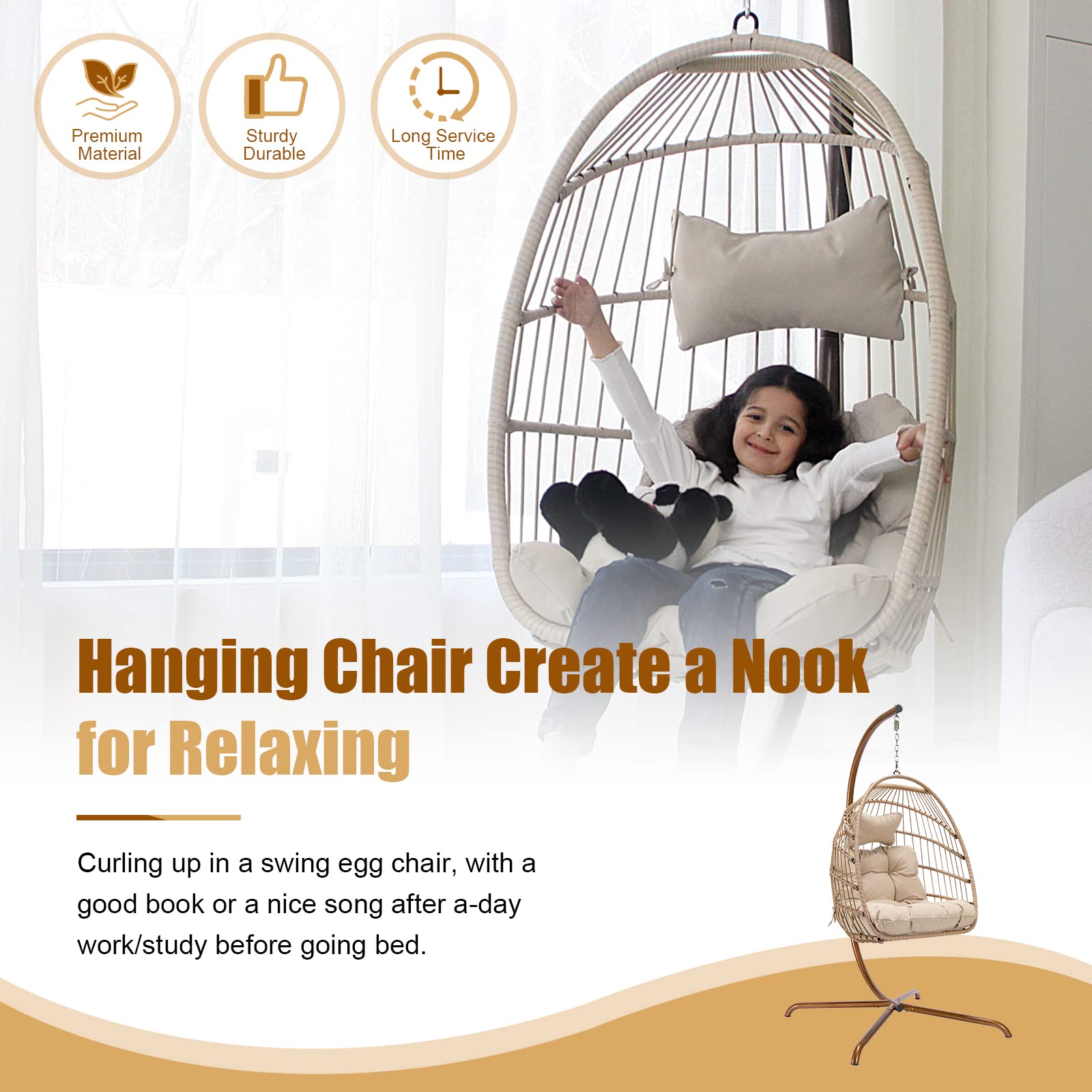 NICESOUL Wicker Rattan Hanging Swing Egg Chair with Stand - John Pierce Auto Care