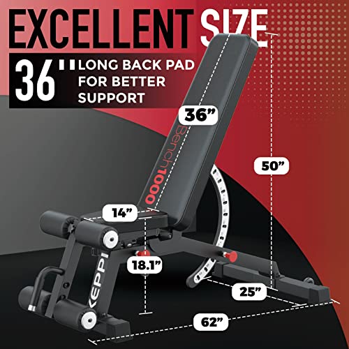 Keppi 1200LB Heavy-Duty Adjustable Workout Weight Bench - John Pierce Auto Care