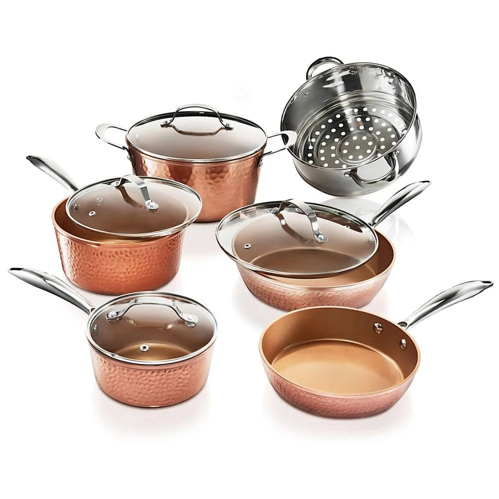 Hammered Copper 10-Piece Non-Stick Cookware Set - John Pierce Auto Care