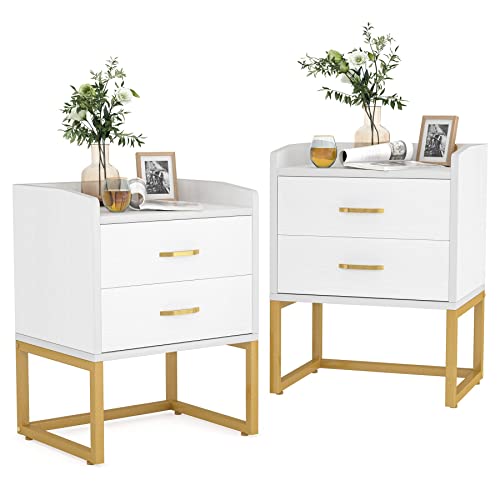 Tribesigns Modern White and Gold Nightstand Set (Set of 2) - John Pierce Auto Care