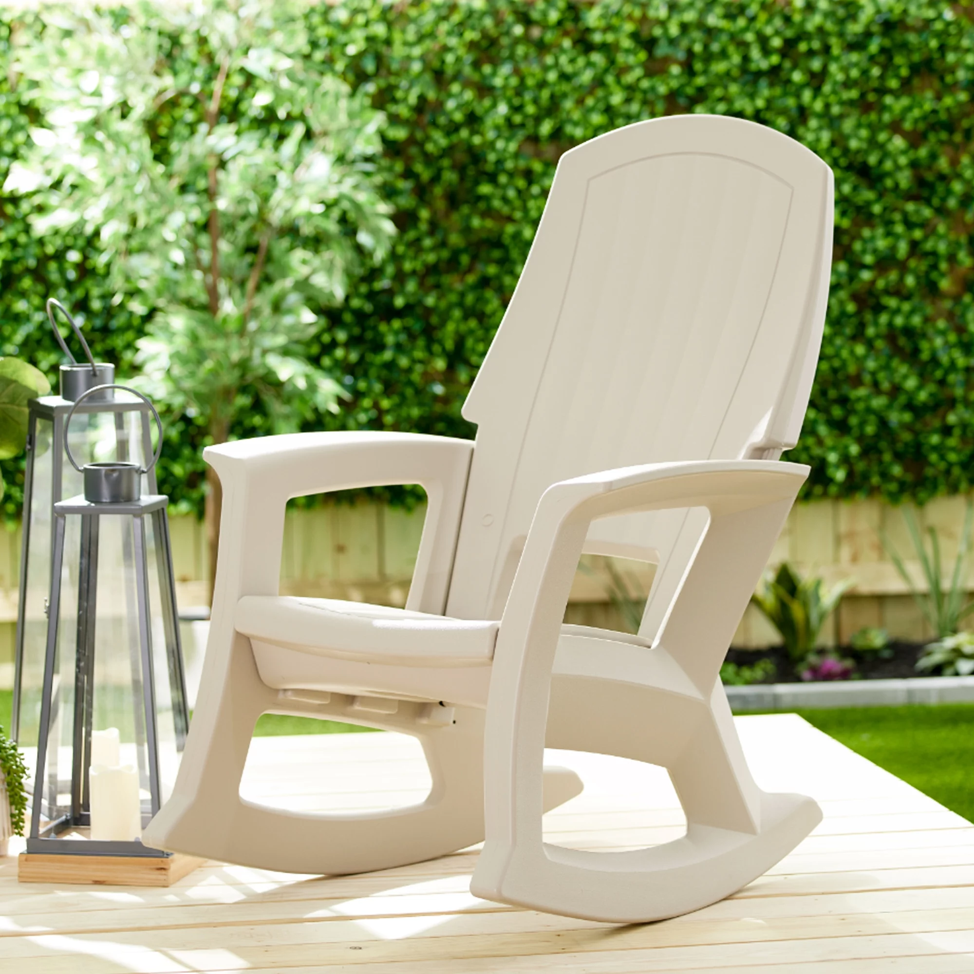 Semco Plastics Rockaway Heavy-Duty Outdoor Rocking Chair, Tan (4 Pack) - John Pierce Auto Care