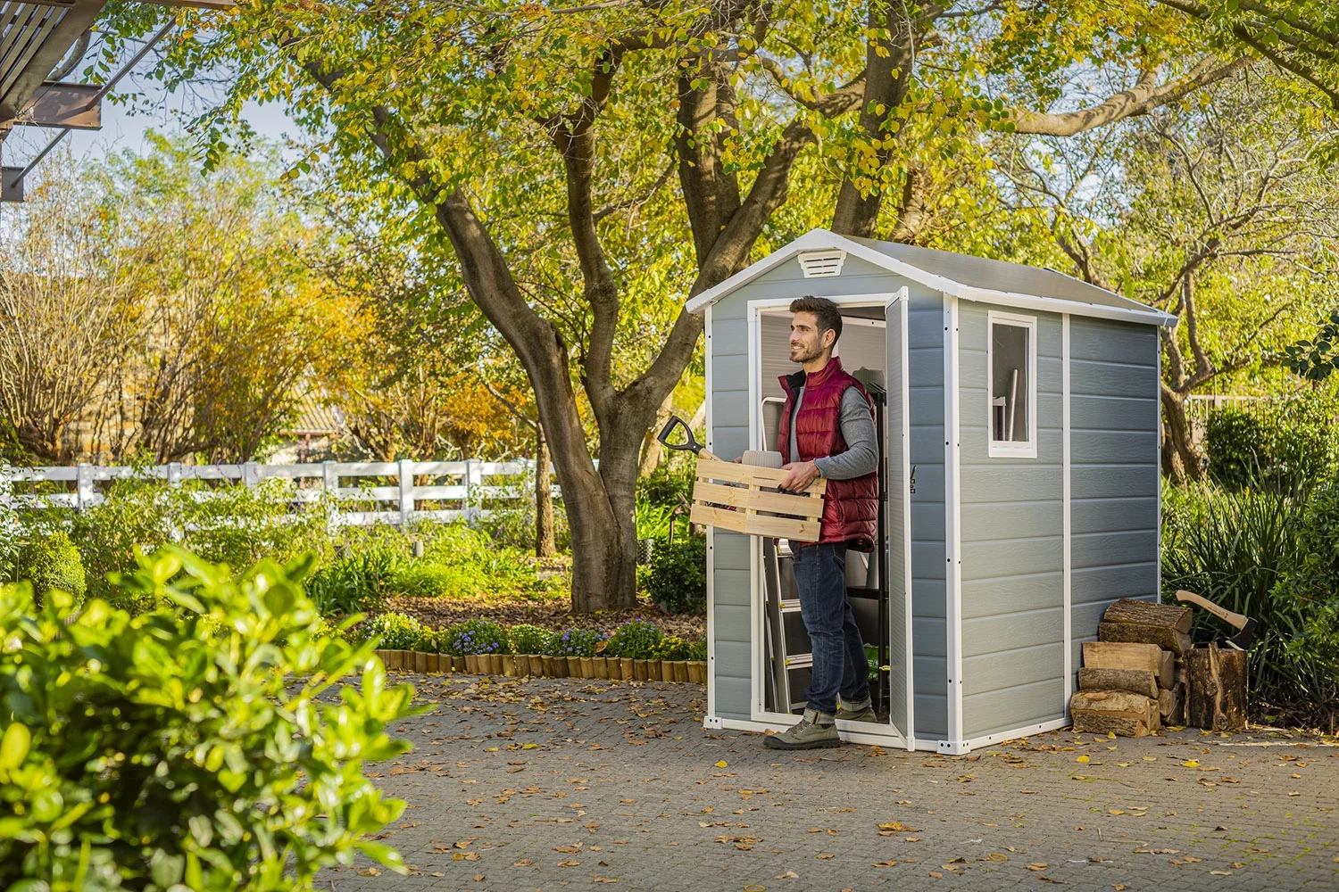 Keter Manor 4x6 Durable Resin Outdoor Storage Shed, Gray/White - John Pierce Auto Care