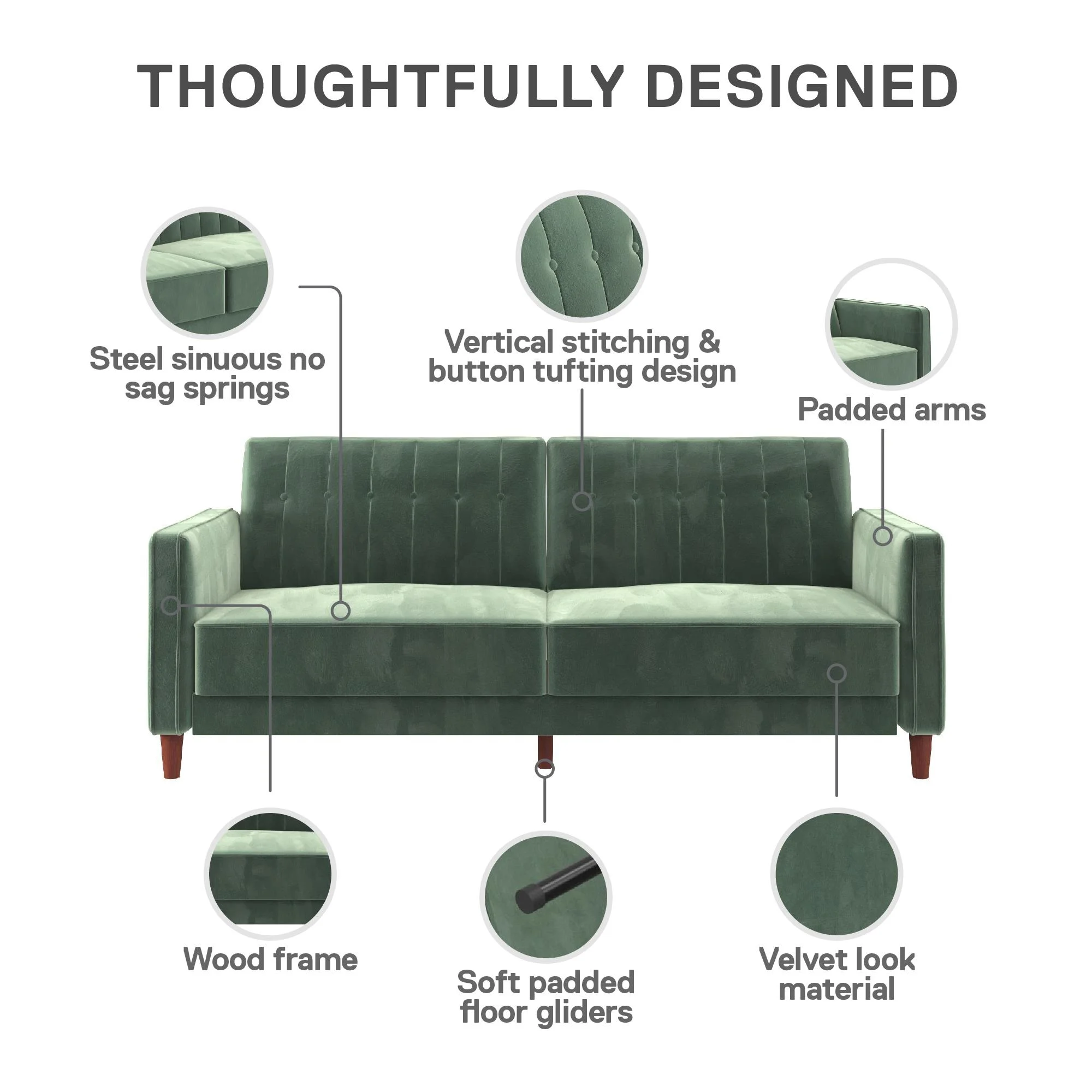 DHP Pin Tufted Transitional Futon, Light Green Velvet - John Pierce Auto Care