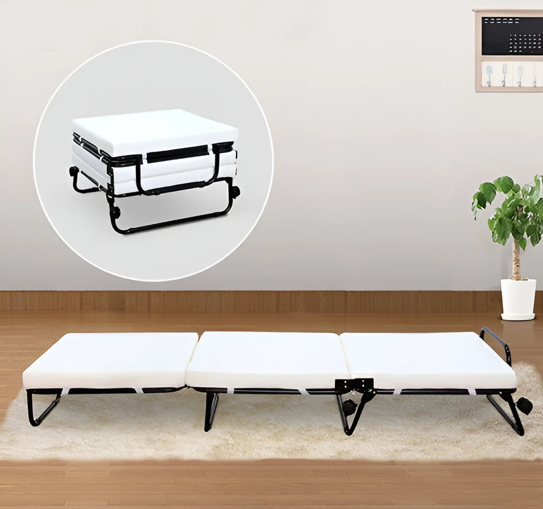 HomCom Twin Size Folding Convertible Sleeper Bed Ottoman with Slipcover, Beige - John Pierce Auto Care