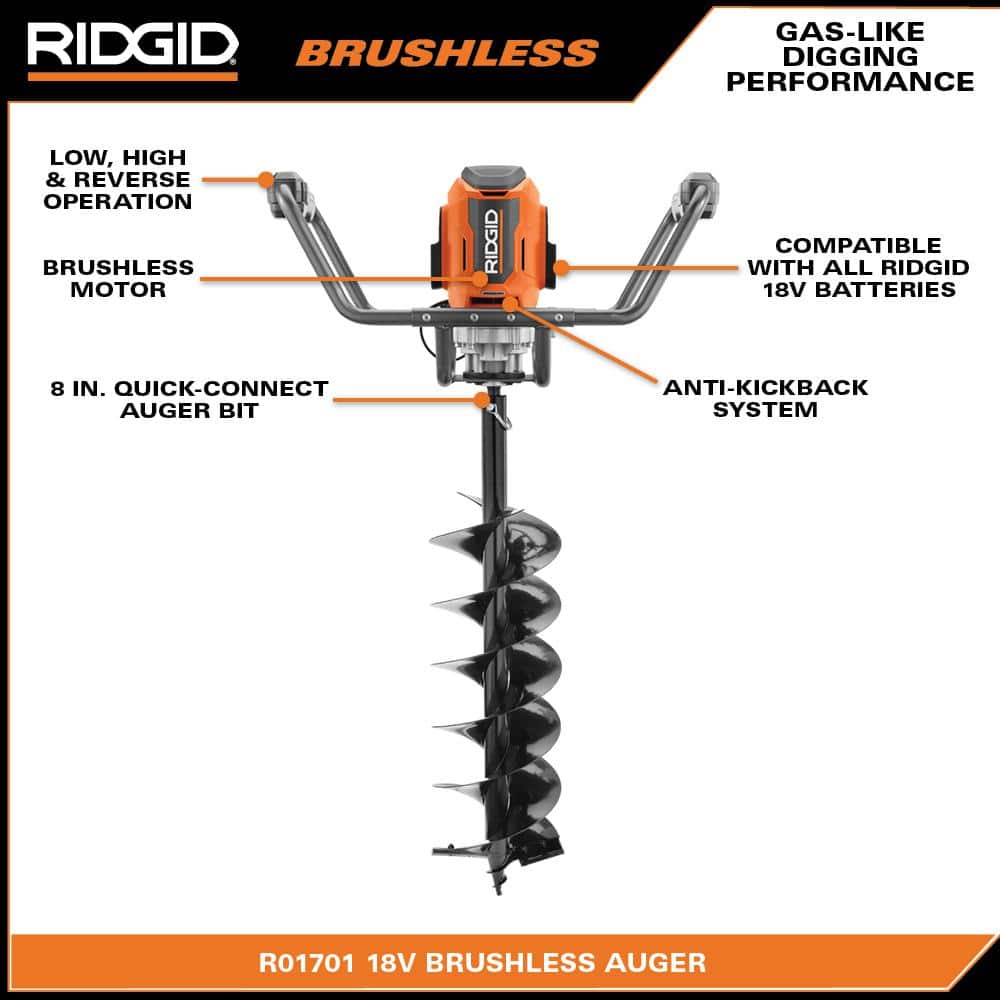 Ridgid 18V Cordless Earth Auger with 8-Inch Auger Bit Kit - John Pierce Auto Care