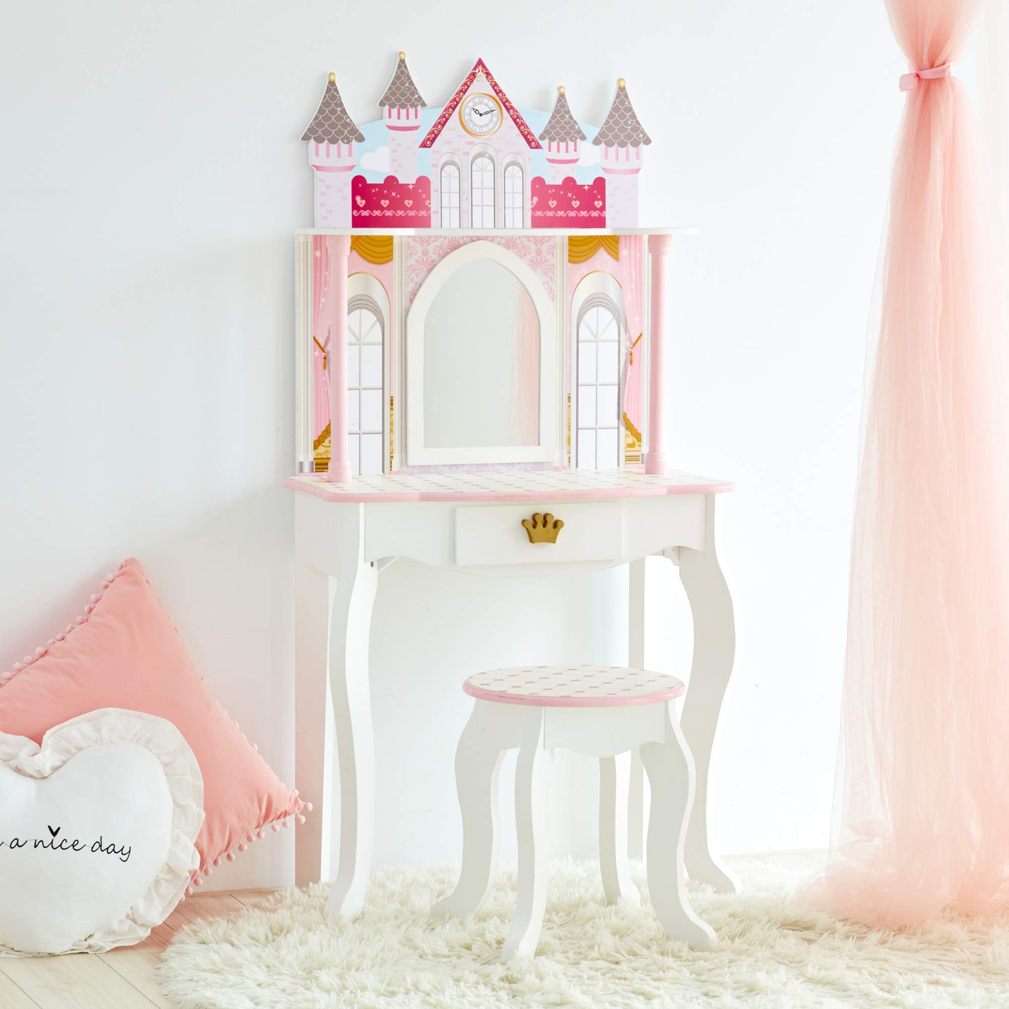 Teamson Kids Dreamland Castle Vanity Table and Stool Set - John Pierce Auto Care