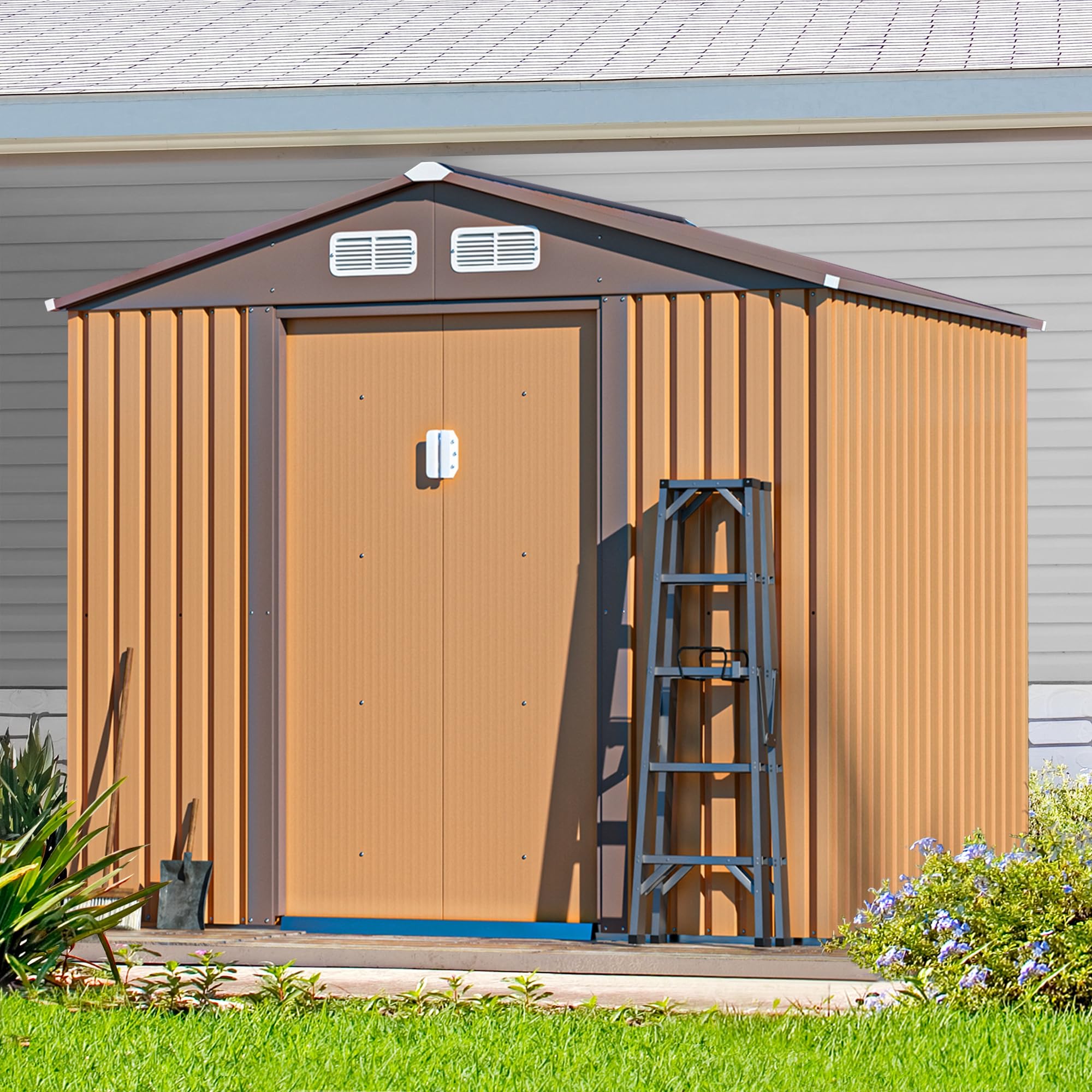 JAXPETY 6x8-Foot Outdoor Metal Storage Tool Shed with Sliding Doors - John Pierce Auto Care