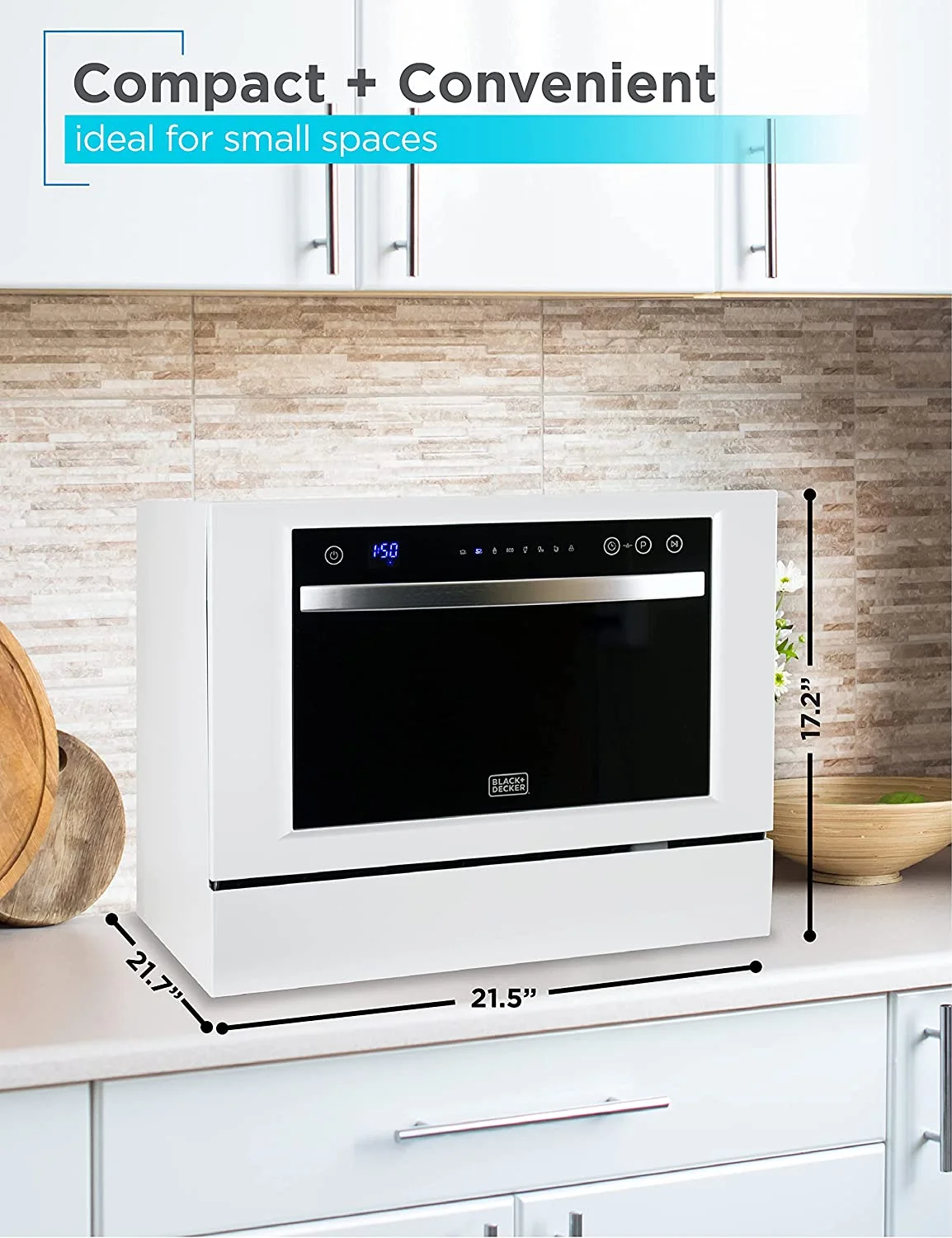 BLACK+DECKER BCD6W Compact Countertop Dishwasher, 6 Place Settings, White - John Pierce Auto Care
