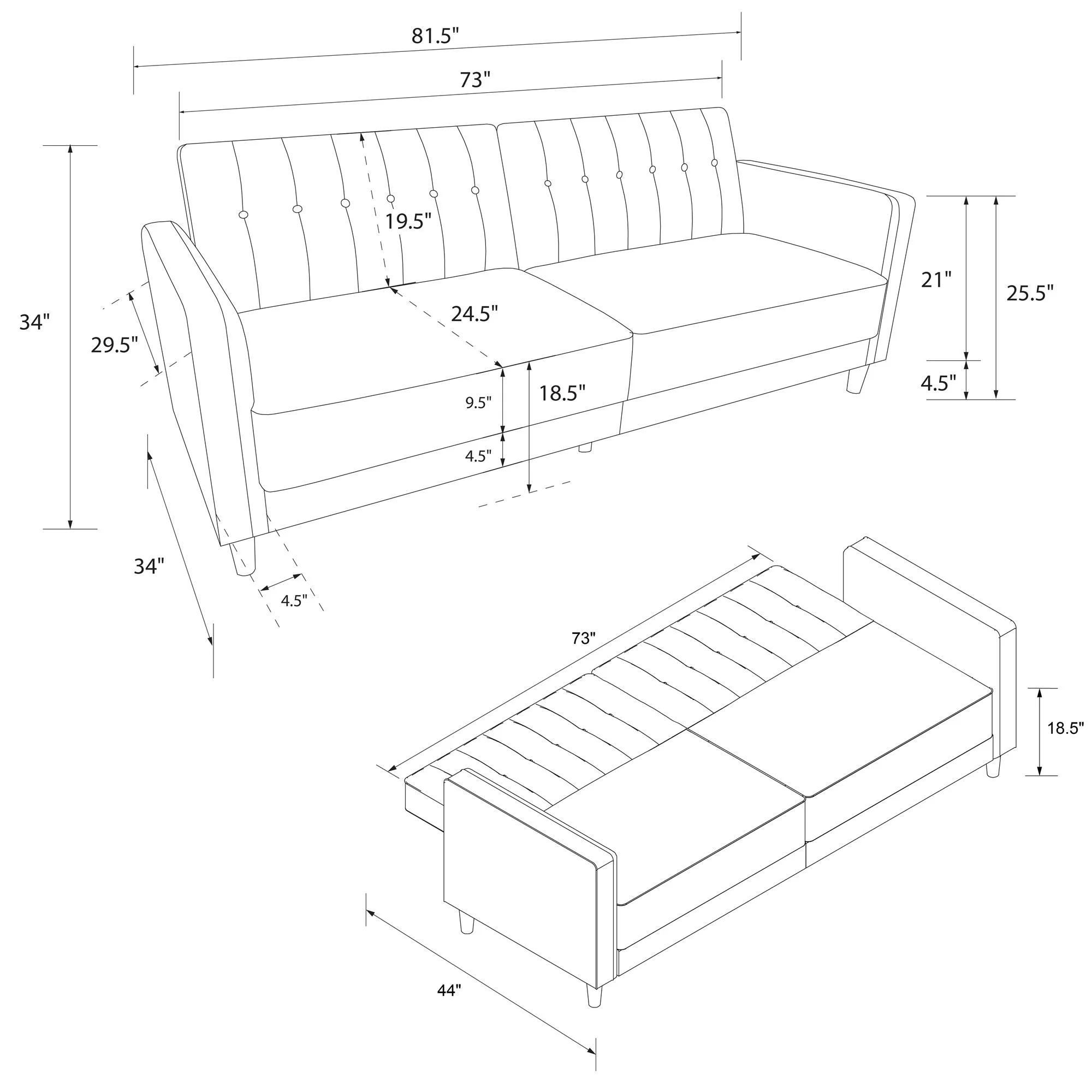 DHP Pin Tufted Transitional Futon, Light Green Velvet - John Pierce Auto Care