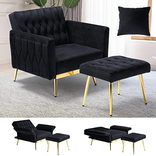 ACMEASE Velvet Accent Chair with Adjustable Backrest and Ottoman - John Pierce Auto Care