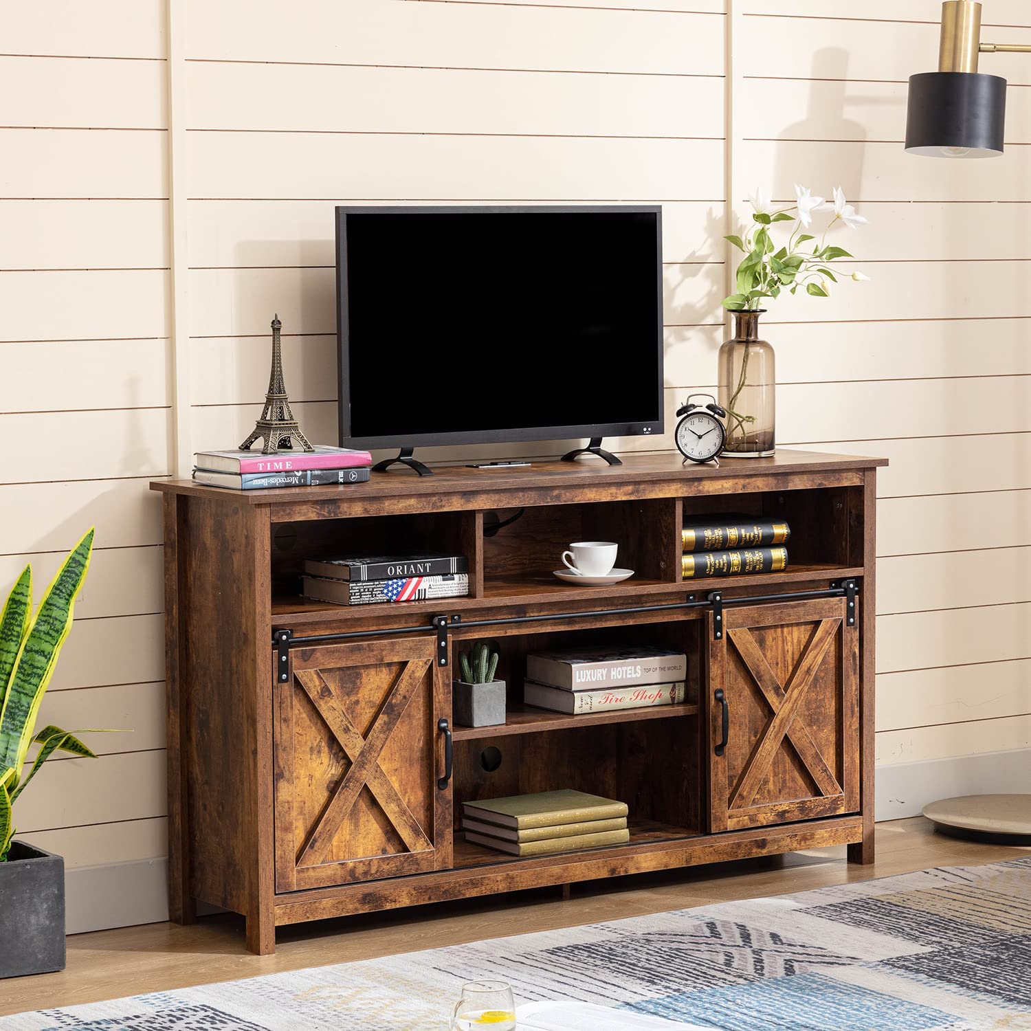 Farmhouse Slide Barn Door Coffee Bar Cabinet with Outlets - John Pierce Auto Care