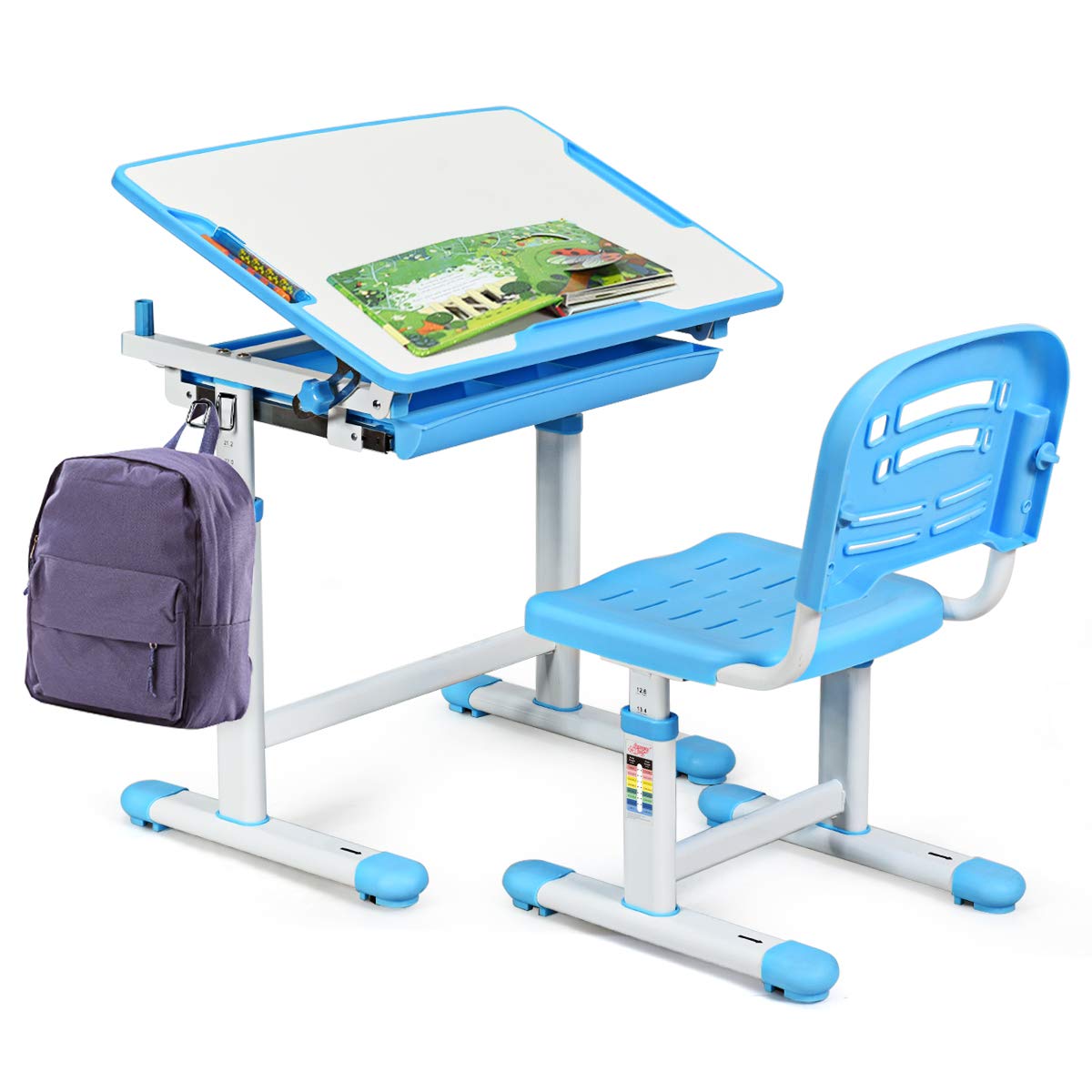 BABY JOY Height-Adjustable Kids Study Desk and Chair Set (Blue) - John Pierce Auto Care
