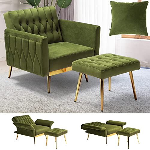 ACMEASE Velvet Accent Chair with Adjustable Backrest and Ottoman - John Pierce Auto Care