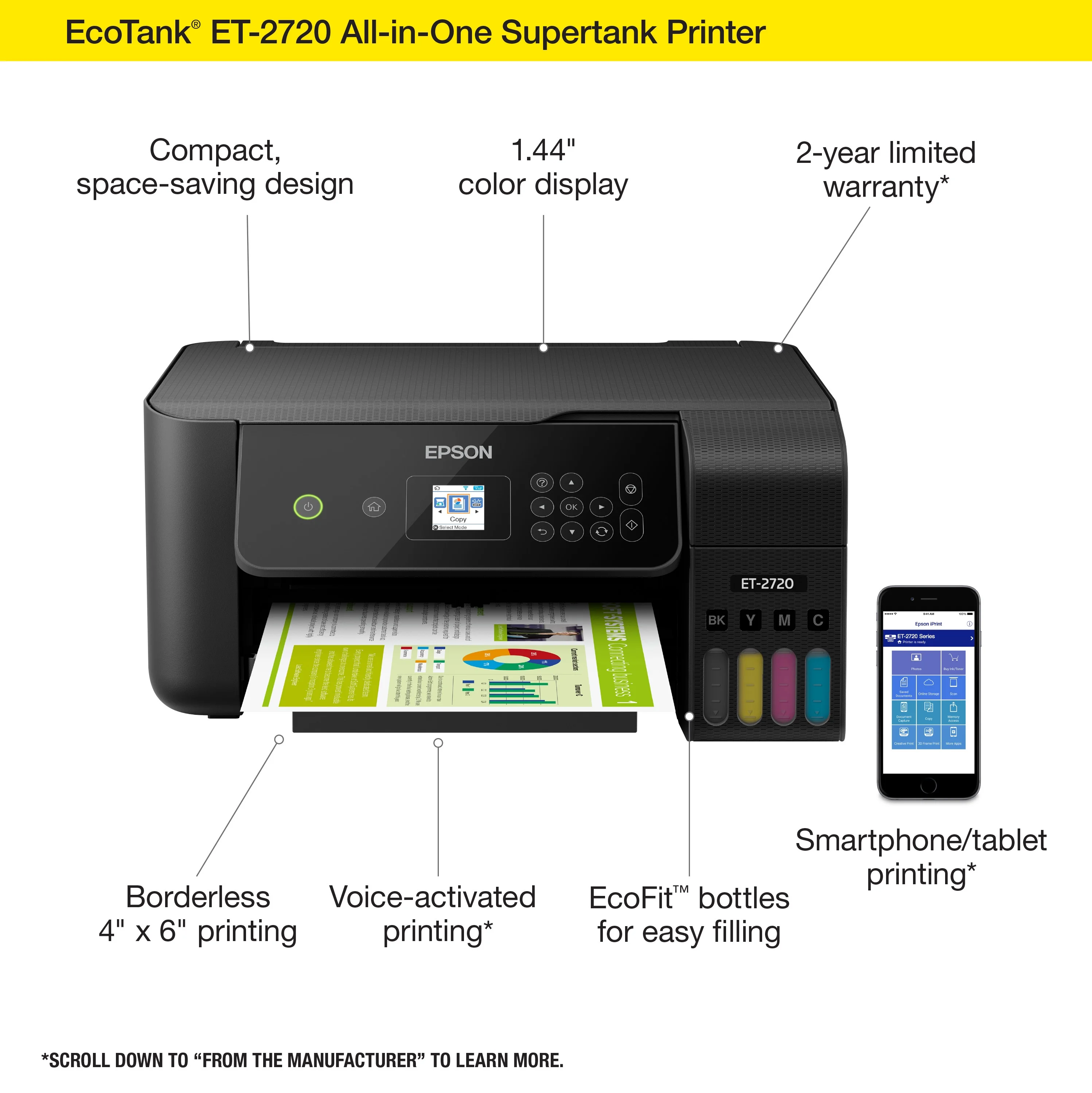 Epson EcoTank ET-2720 Wireless All-in-One Color Supertank Printer - Black - John Pierce Auto Care