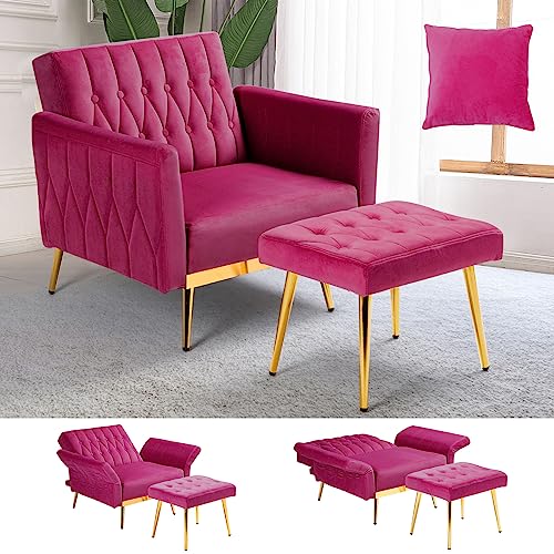 ACMEASE Velvet Accent Chair with Adjustable Backrest and Ottoman - John Pierce Auto Care