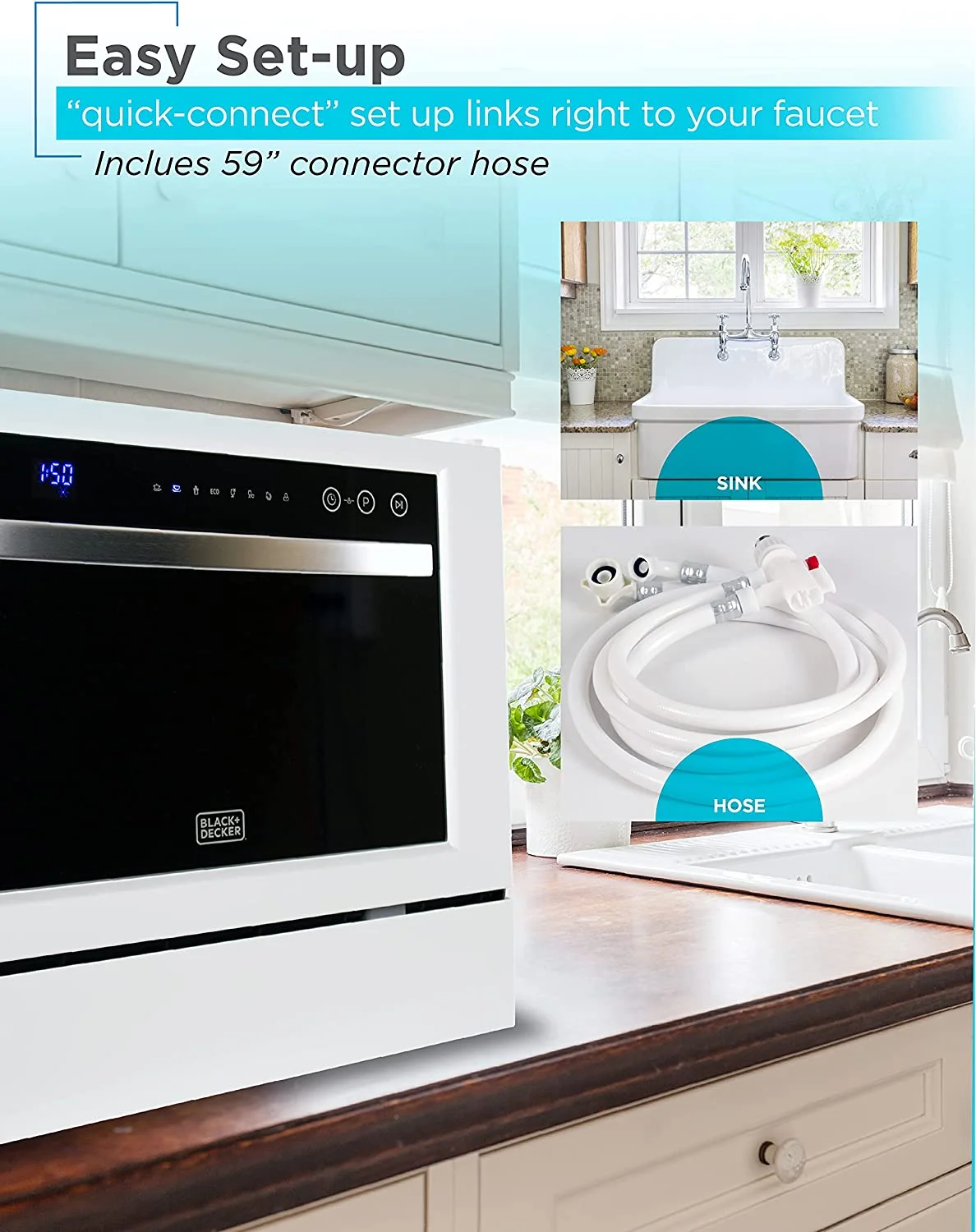 BLACK+DECKER BCD6W Compact Countertop Dishwasher, 6 Place Settings, White - John Pierce Auto Care