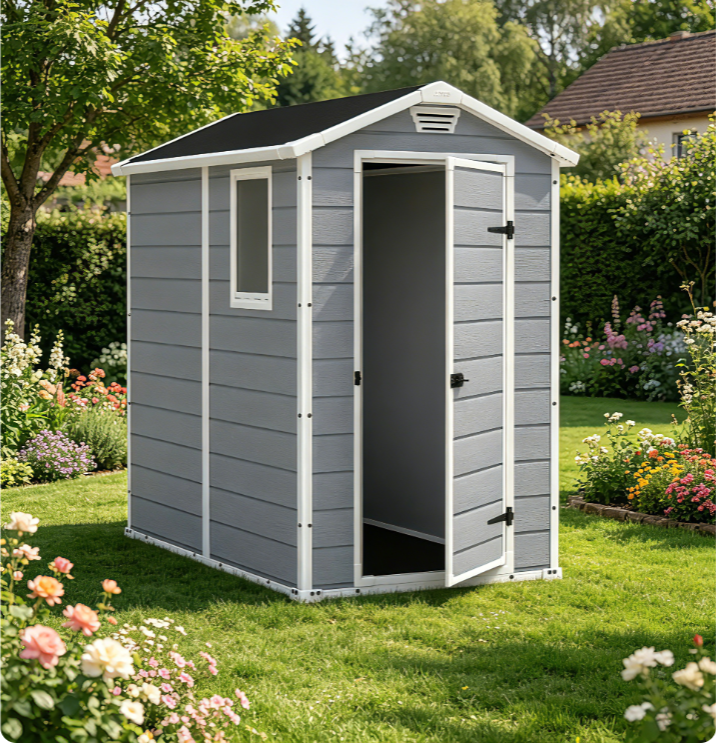 Keter Manor 4x6 Durable Resin Outdoor Storage Shed, Gray/White - John Pierce Auto Care