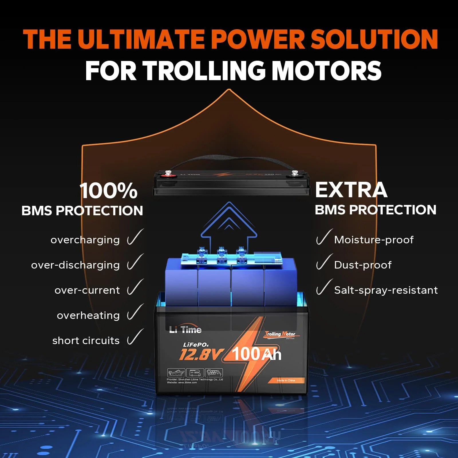 LiTime 12V 100Ah TM LiFePO4 Lithium Trolling Motor Battery - John Pierce Auto Care